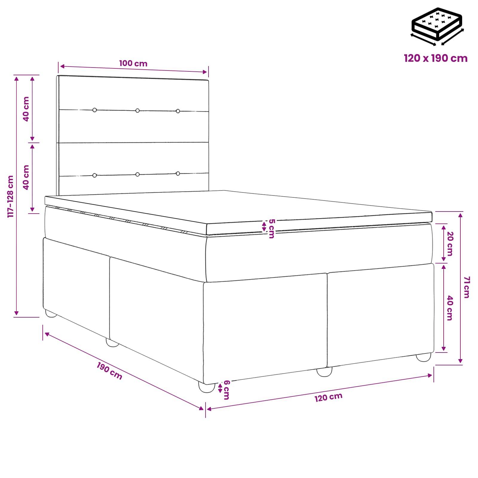 vidaXL LED Boxspringbett mit Matratze Blau 120 x 190 cm Stoff