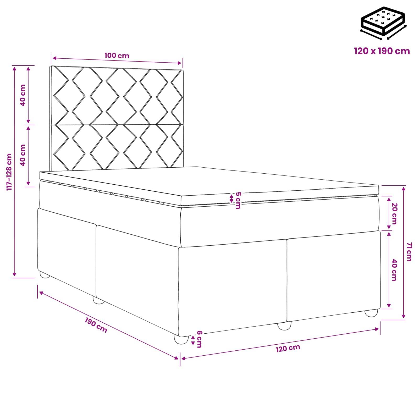 vidaXL LED Boxspringbett mit Matratze Blau 120 x 190 cm Samt