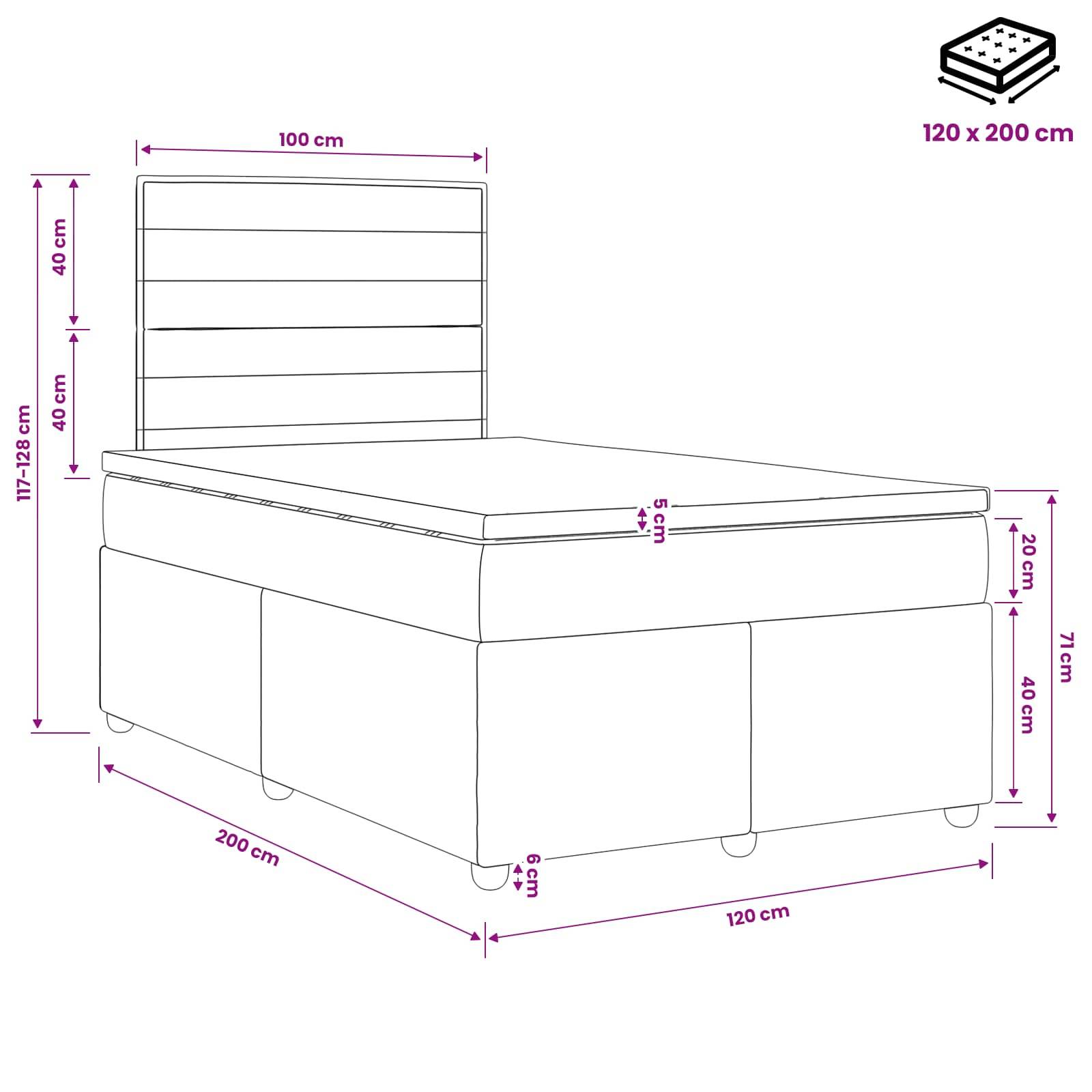 vidaXL Boxspringbett mit Matratze Hellgrau 120 x 200 cm Stoff