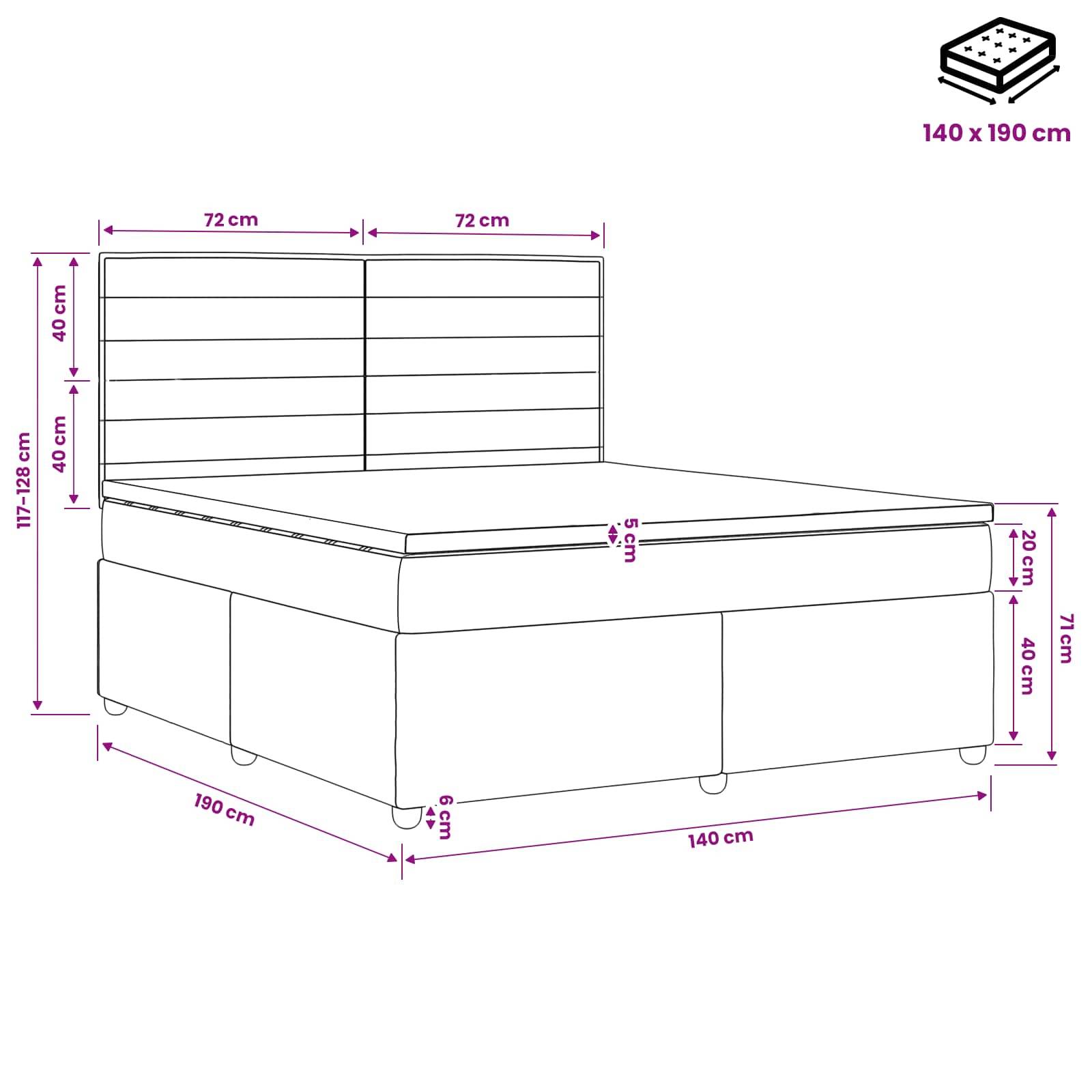 vidaXL Boxspringbett mit Matratze Dunkelgrau 140 x 190 cm Stoff