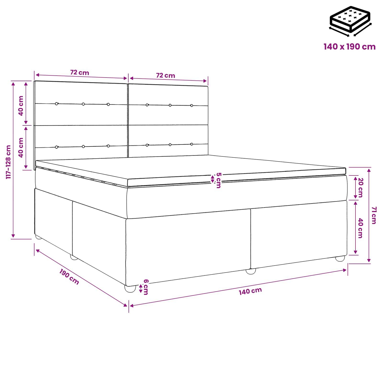 vidaXL LED Boxspringbett mit Matratze Schwarz 140 x 190 cm Samt