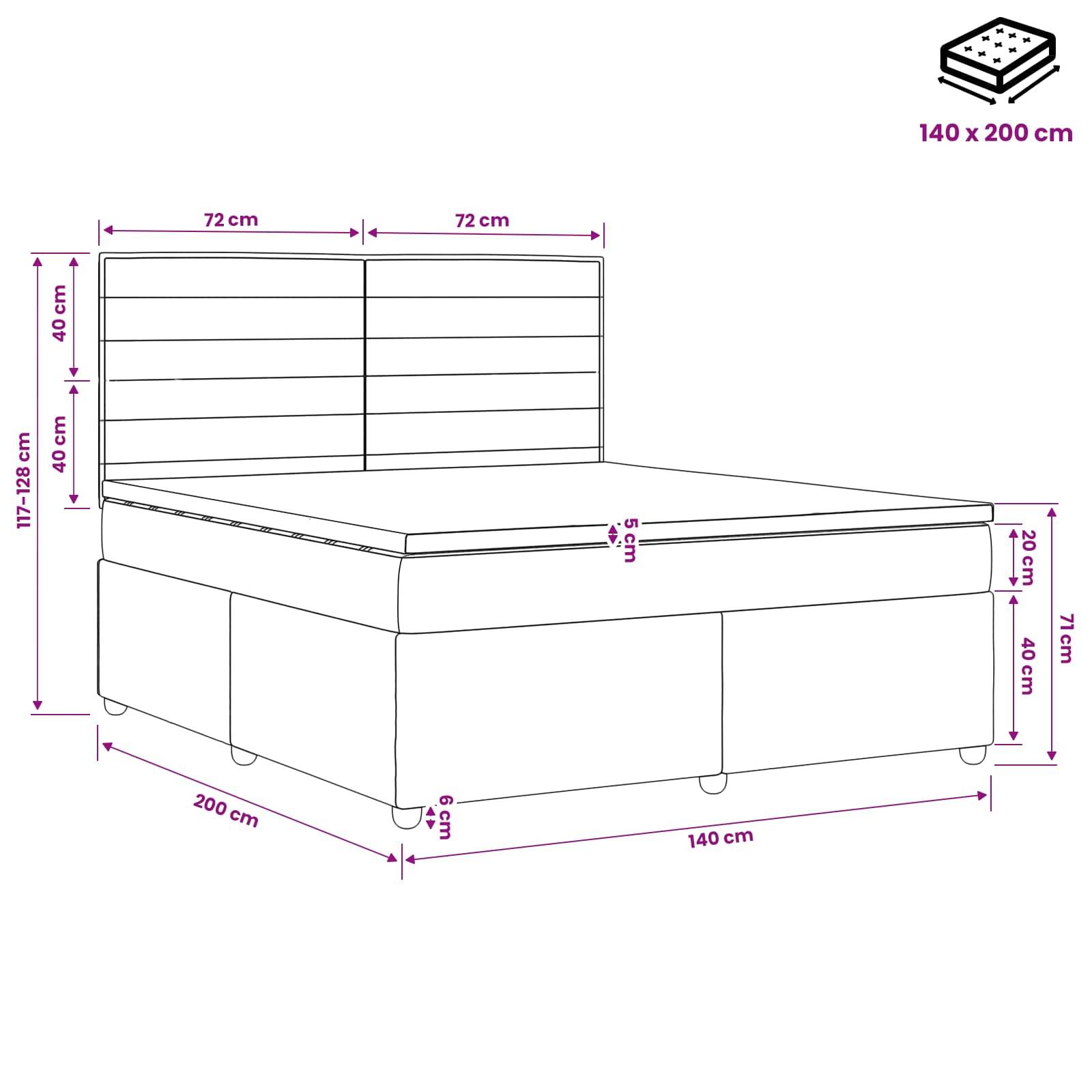 vidaXL Boxspringbett mit Matratze Schwarz 140 x 200 cm Stoff