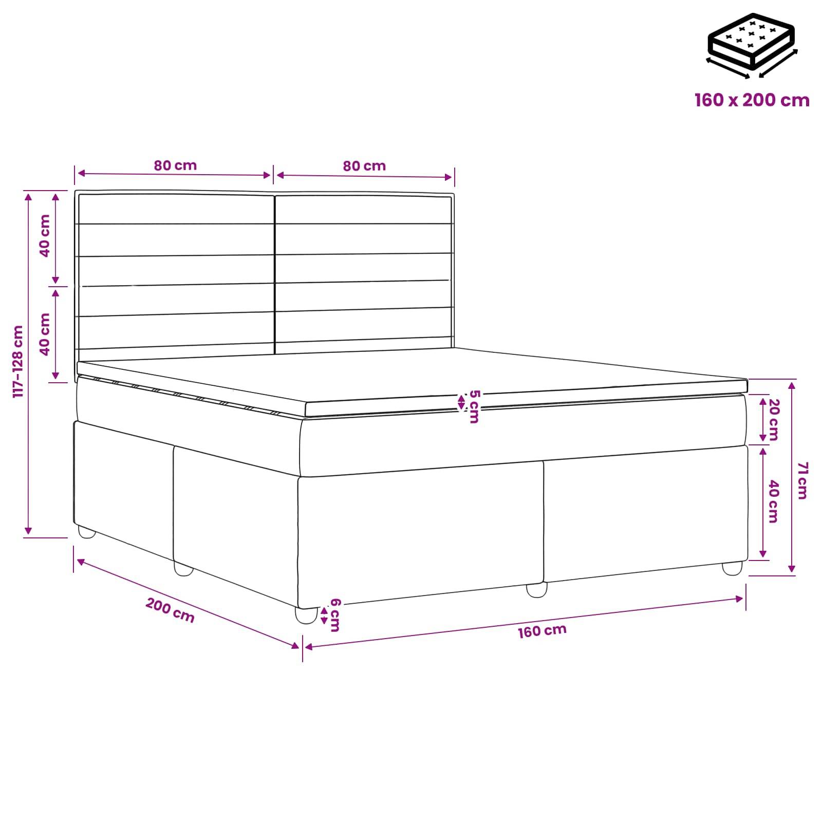 vidaXL LED Boxspringbett mit Matratze Dunkelgrau 160 x 200 cm Stoff
