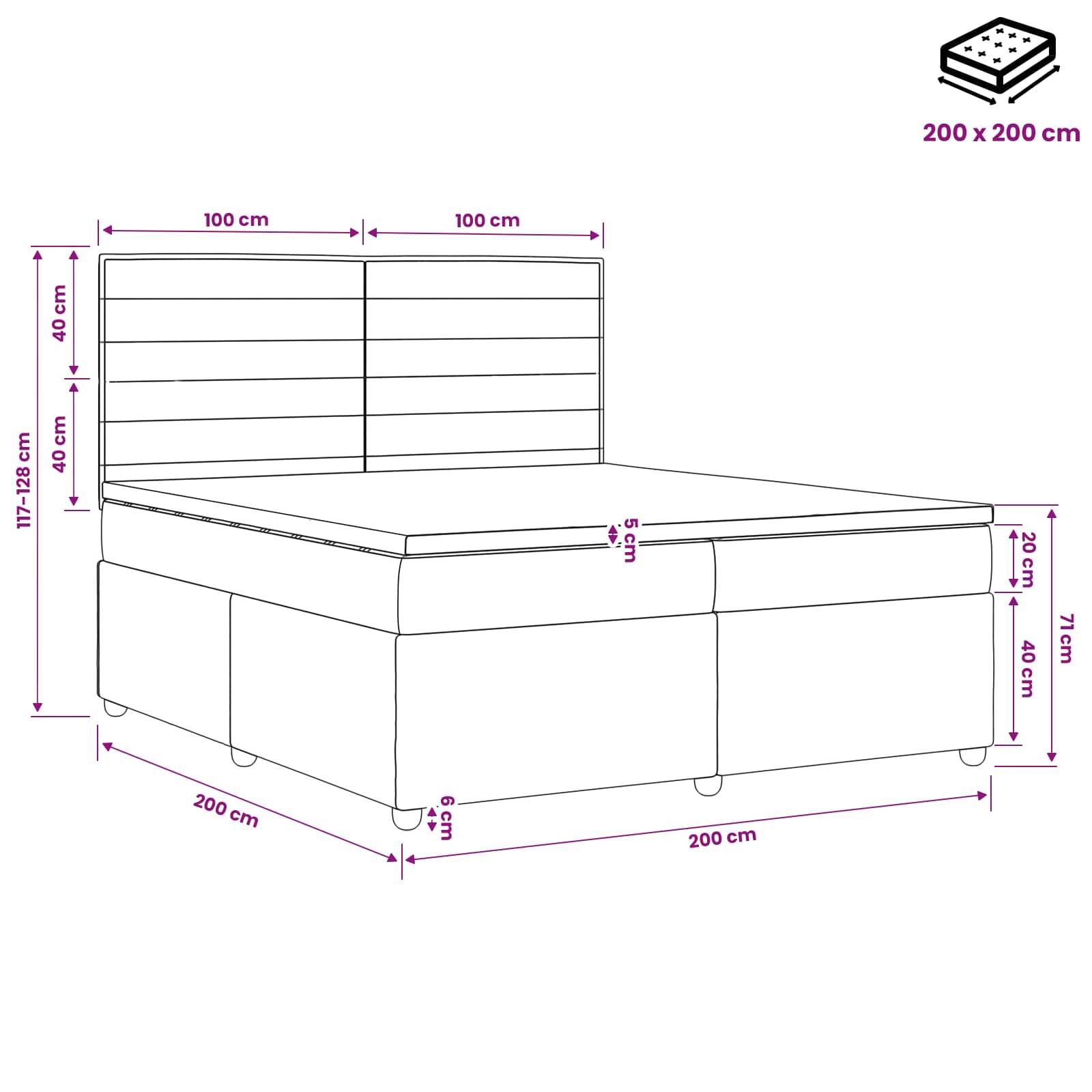 vidaXL Boxspringbett mit Matratze Hellgrau 200 x 200 cm Stoff