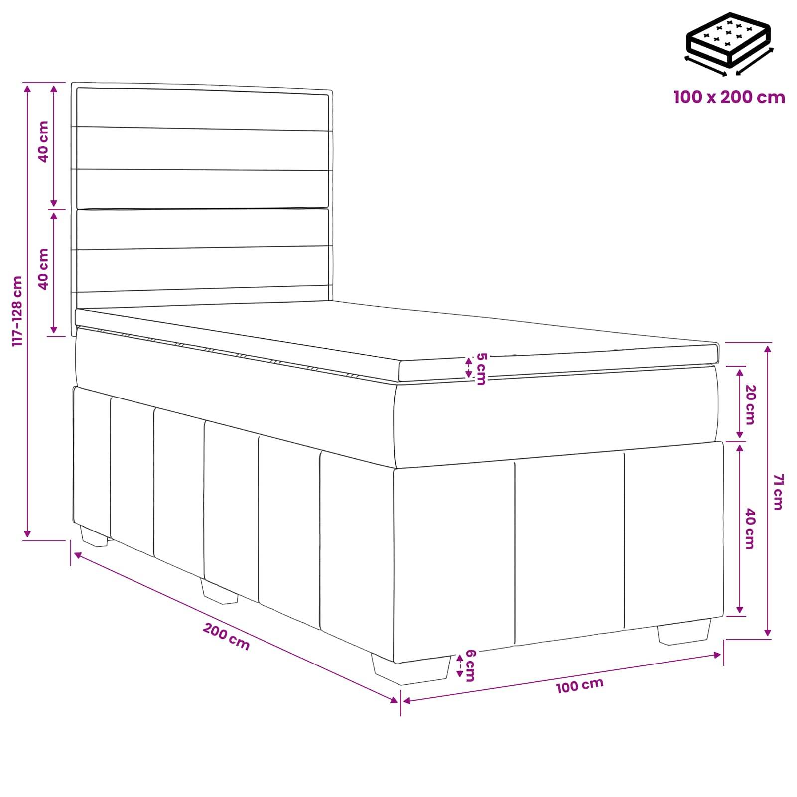 vidaXL LED Boxspringbett mit Matratze Hellgrau 100 x 200 cm Stoff