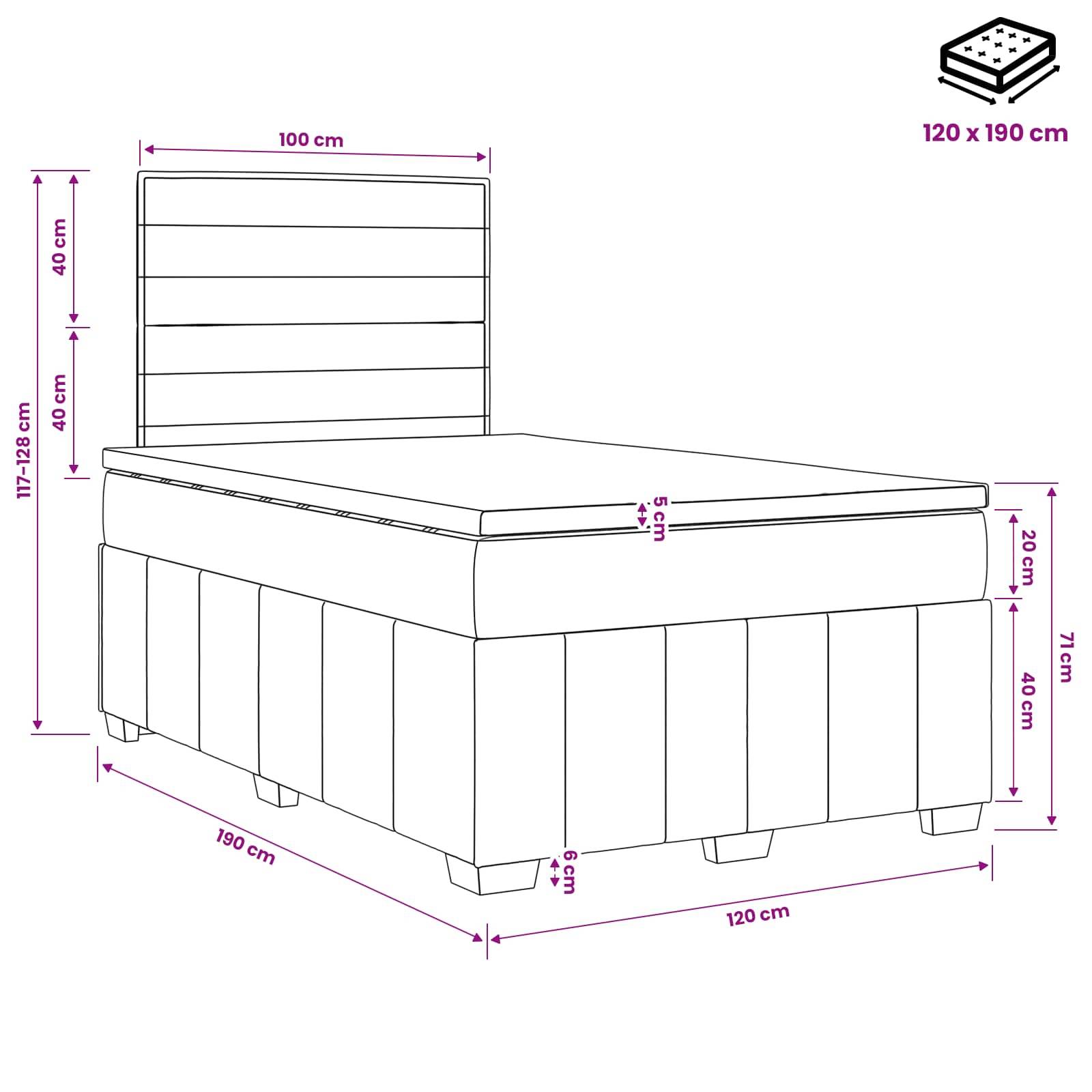 vidaXL Boxspringbett mit Matratze Hellgrau 120 x 190 cm Stoff