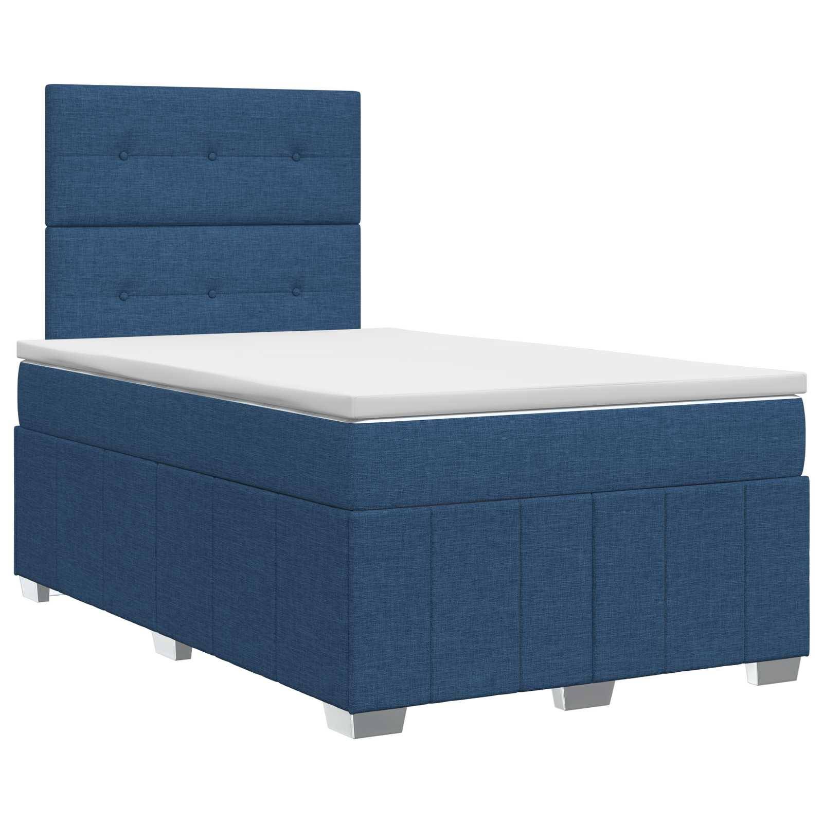 vidaXL Boxspringbett mit Matratze mit Kopfteil Blau 120 x 200 cm Stoff