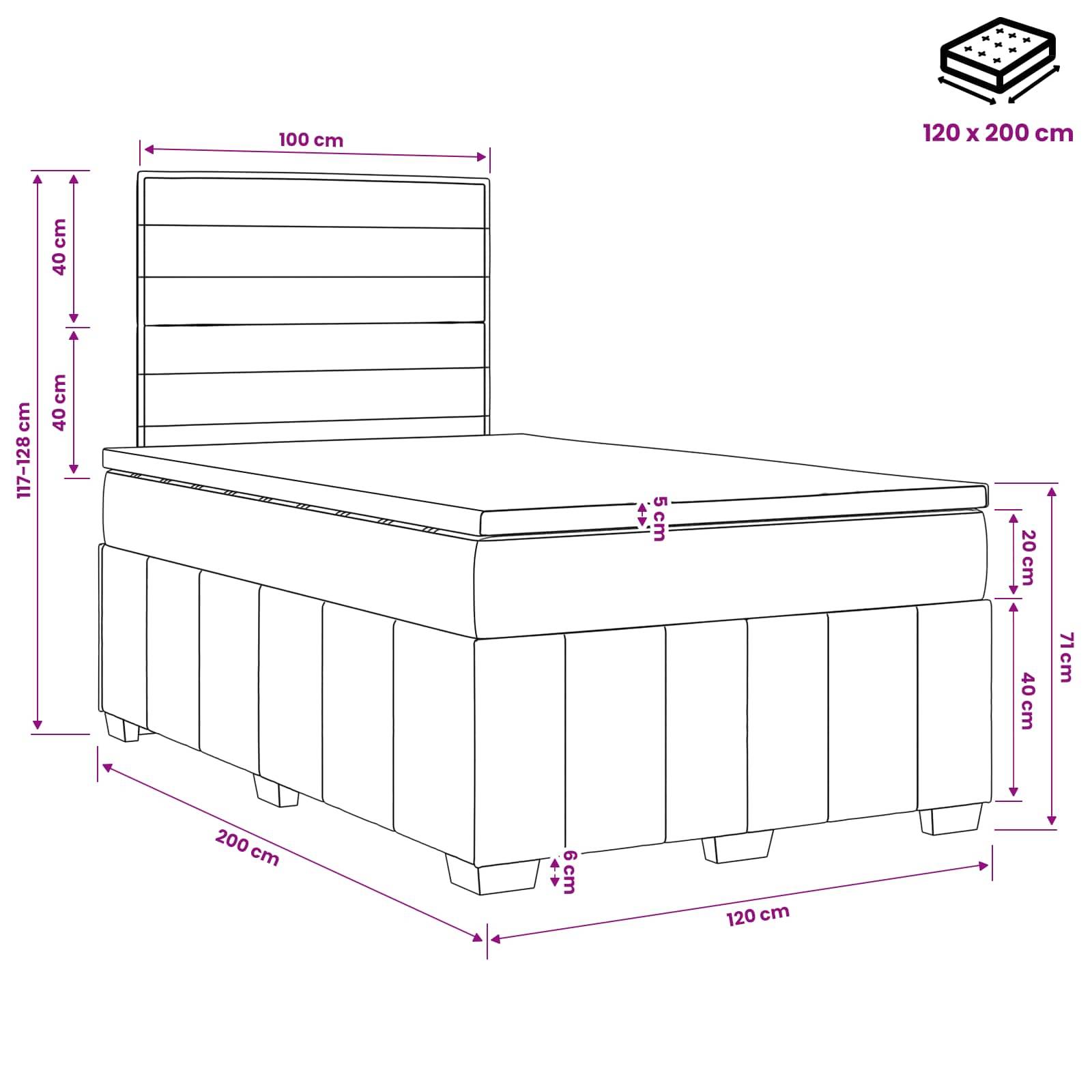 vidaXL LED Boxspringbett mit Matratze Schwarz 120 x 200 cm Stoff