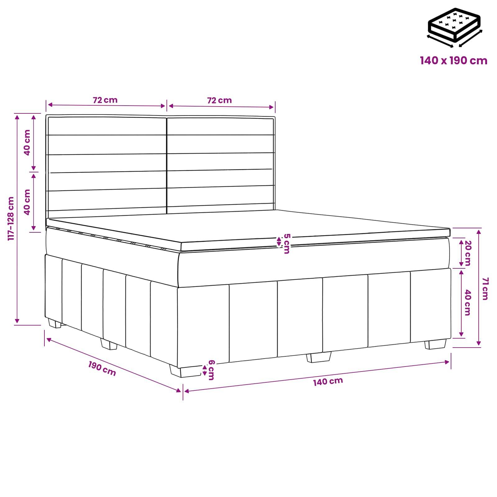 vidaXL LED Boxspringbett mit Matratze Dunkelgrau 140 x 190 cm Stoff