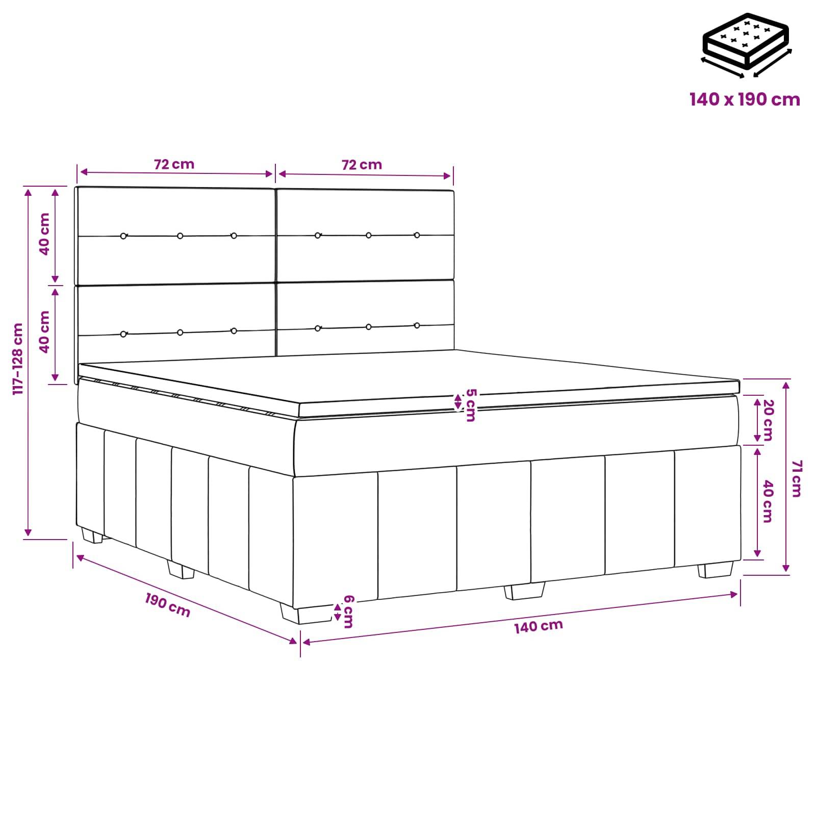 vidaXL LED Boxspringbett mit Matratze Blau 140 x 190 cm Stoff