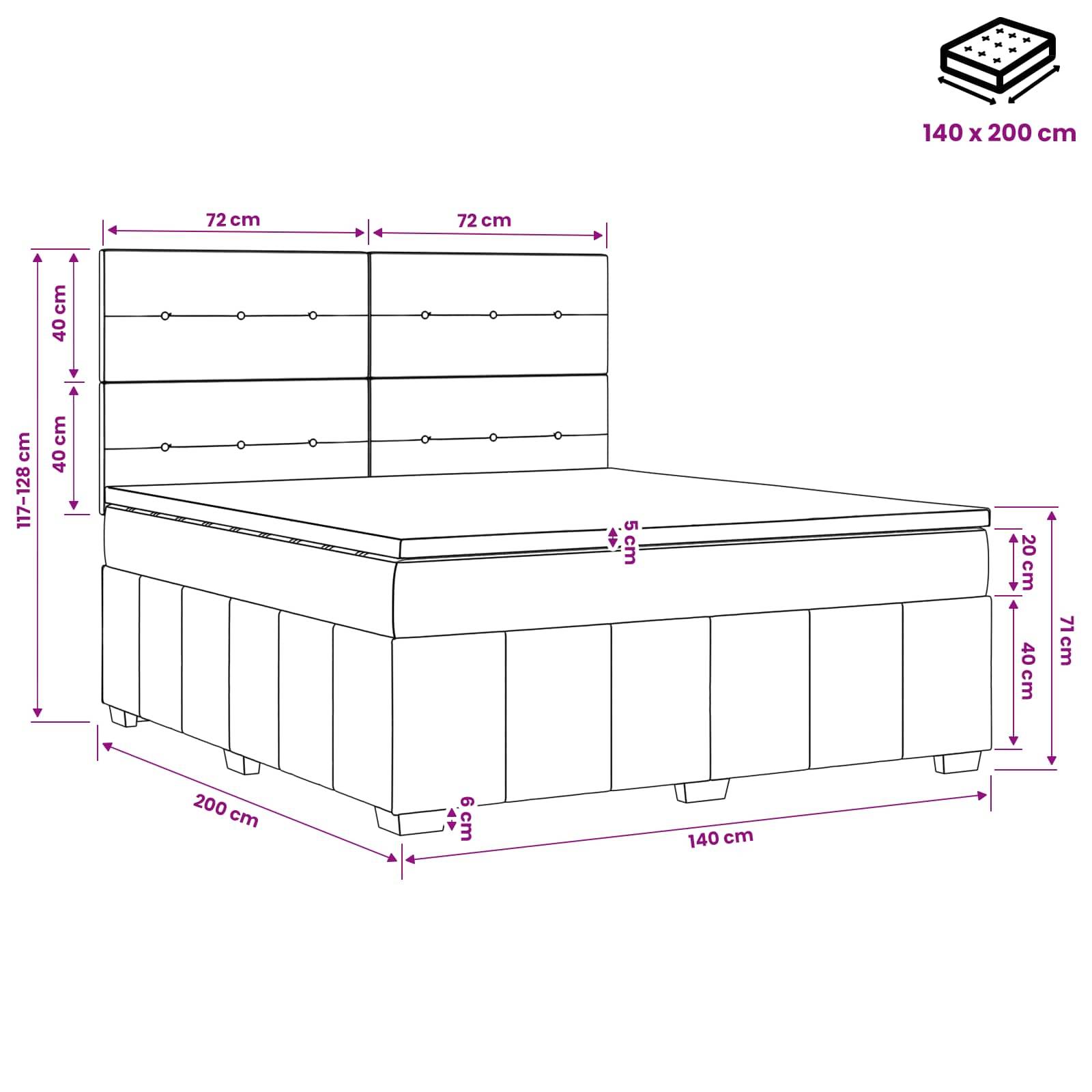 vidaXL LED Boxspringbett mit Matratze Dunkelbraun 140 x 200 cm Stoff
