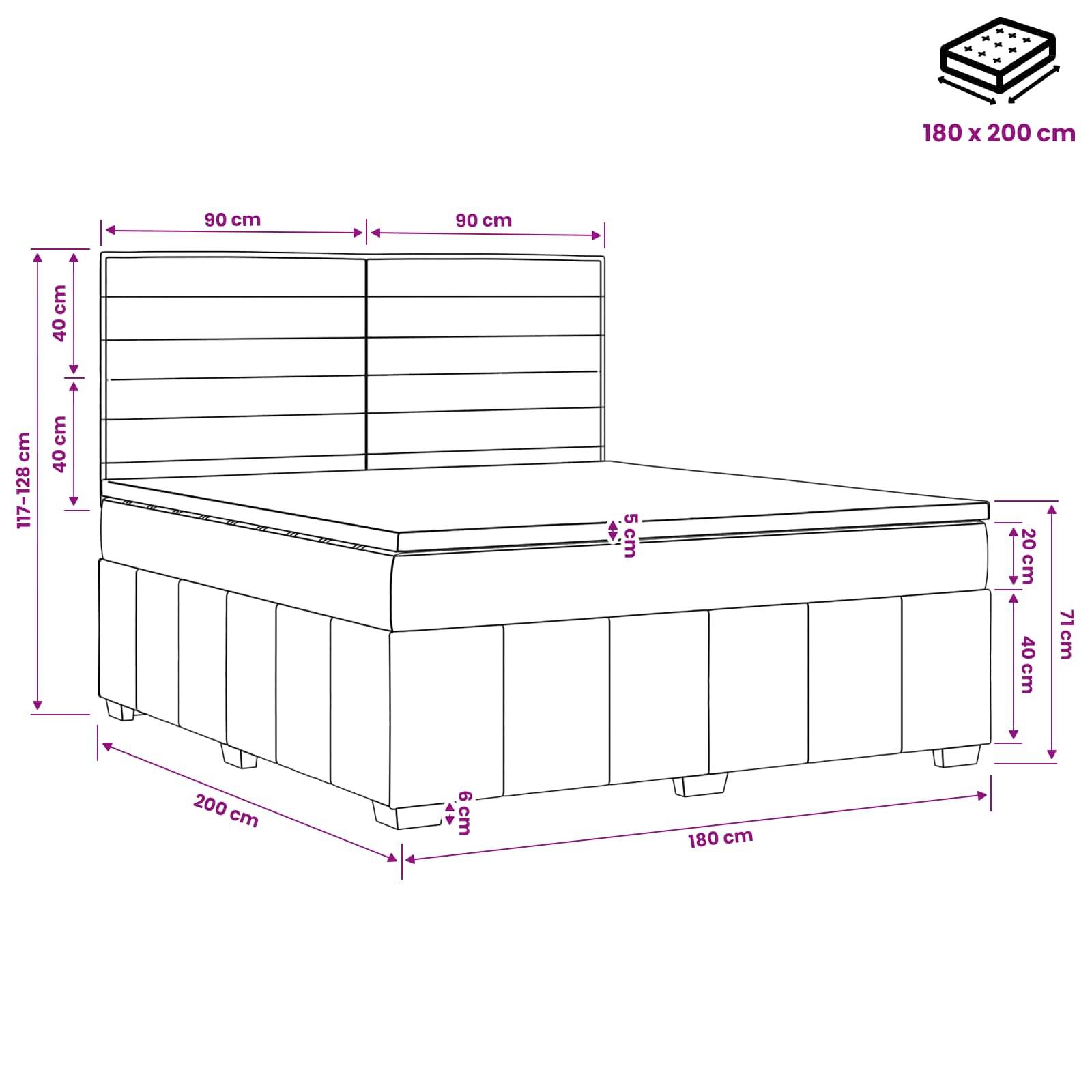 vidaXL Boxspringbett mit Matratze Schwarz 180 x 200 cm Stoff