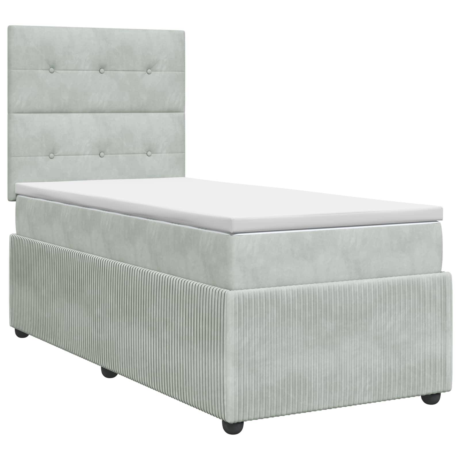 vidaXL Boxspringbett mit Matratze mit Kopfteil Hellgrau Einzeln Samt