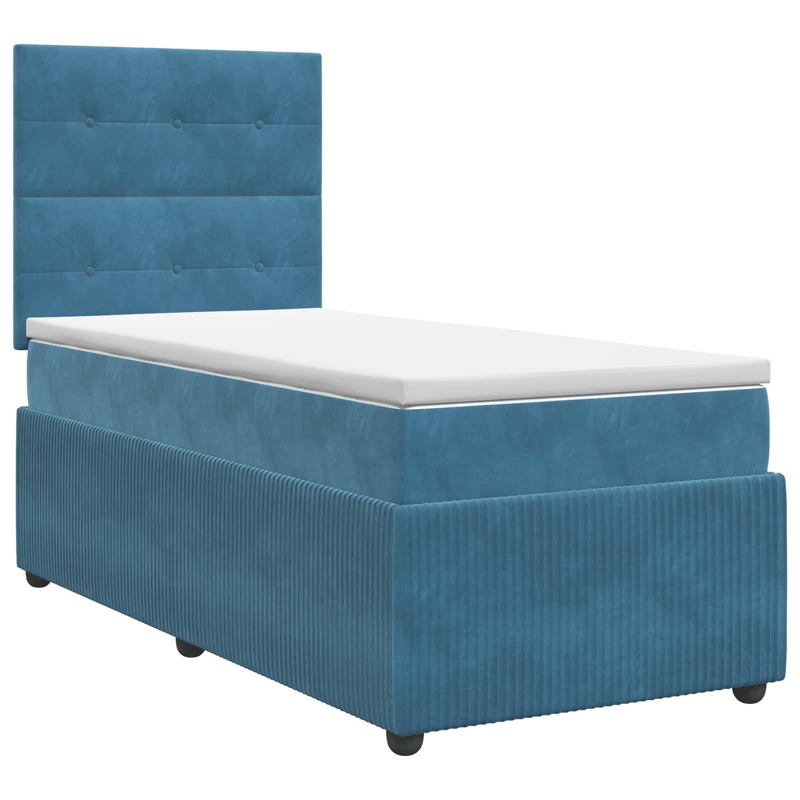 vidaXL Boxspringbett mit Matratze mit Kopfteil Blau 90 x 200 cm Samt