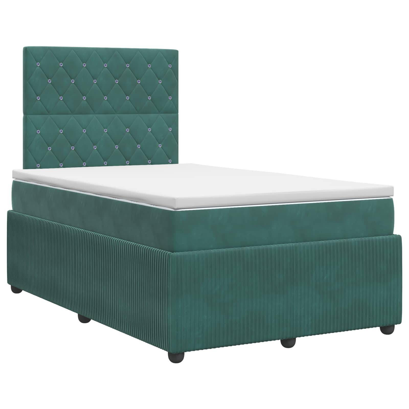 vidaXL Boxspringbett mit Matratze Dunkelgrün 120 x 200 cm Samt