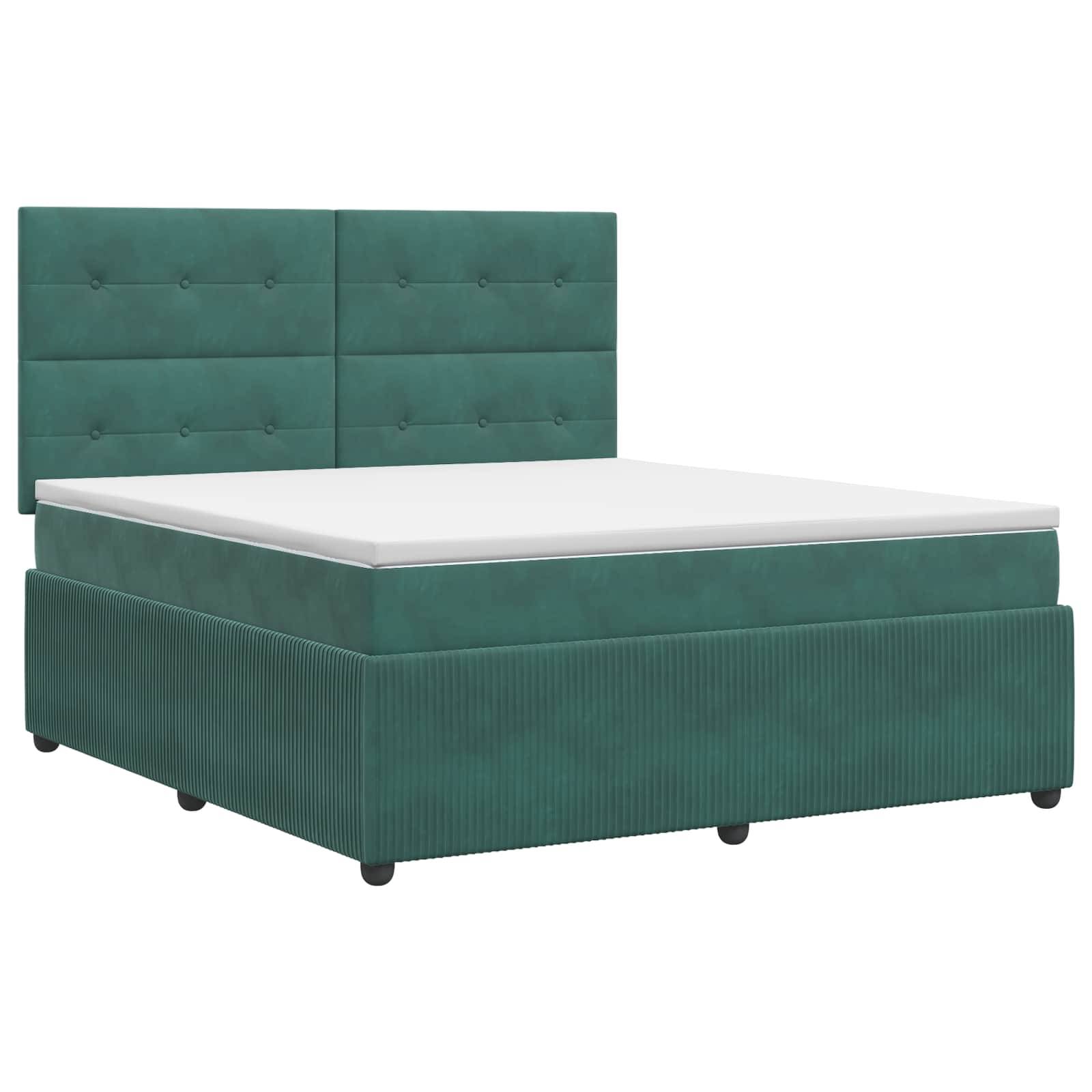 vidaXL Boxspringbett mit Matratze Dunkelgrün 140 x 190 cm Samt