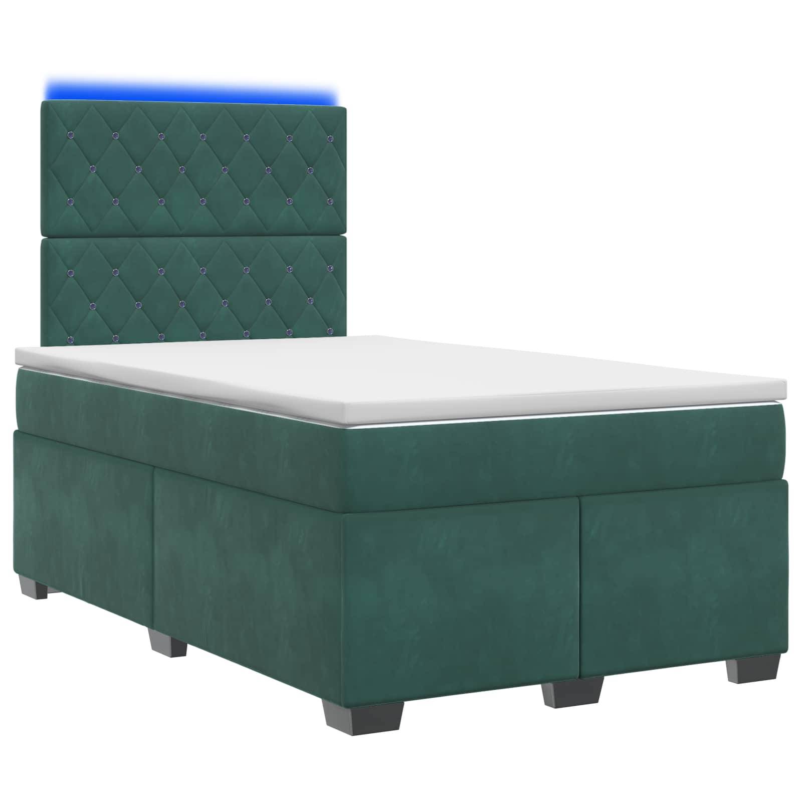 vidaXL Boxspringbett mit Matratze Dunkelgrün 120 x 190 cm Samt