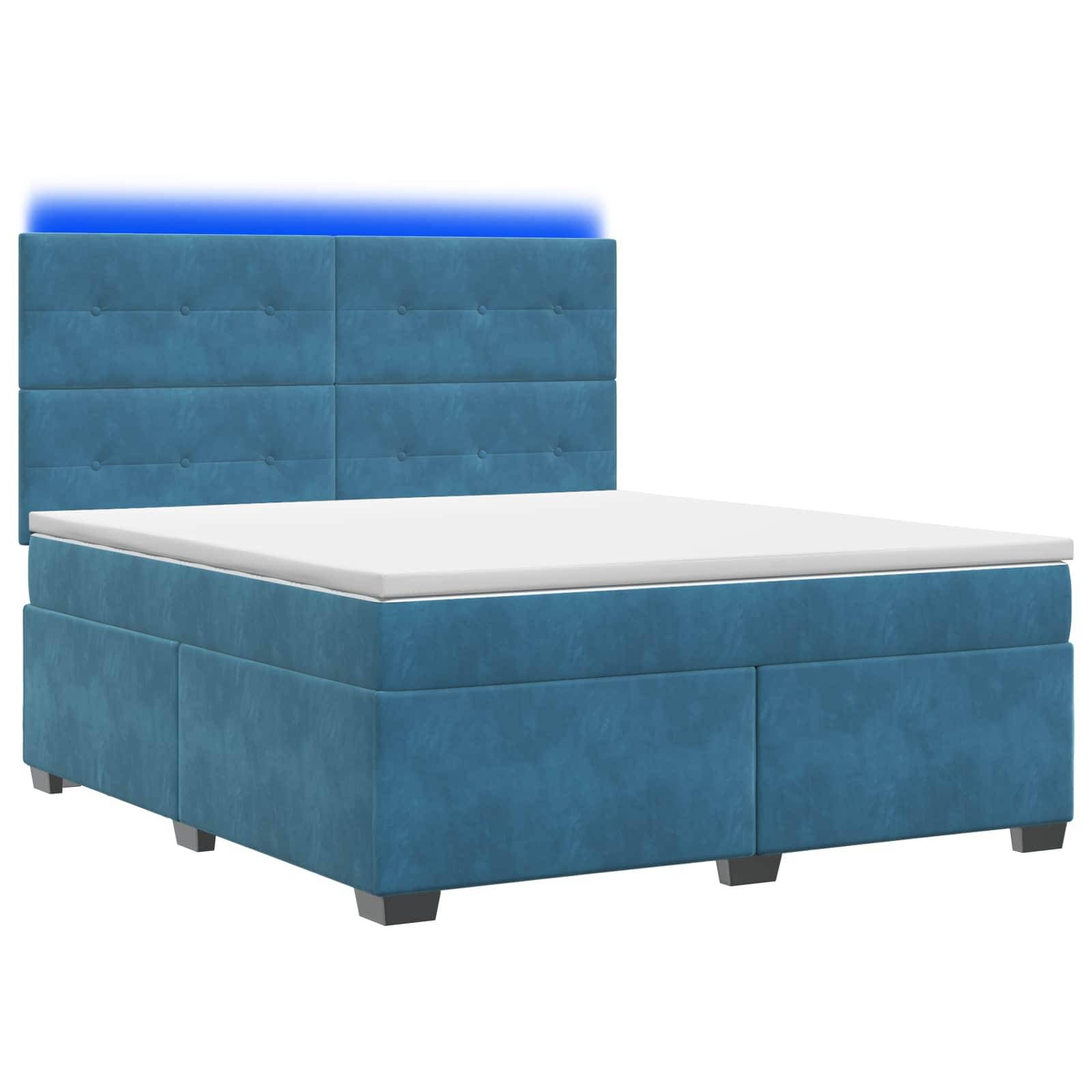 vidaXL Boxspringbett mit Matratze mit Kopfteil Blau 180 x 200 cm Samt