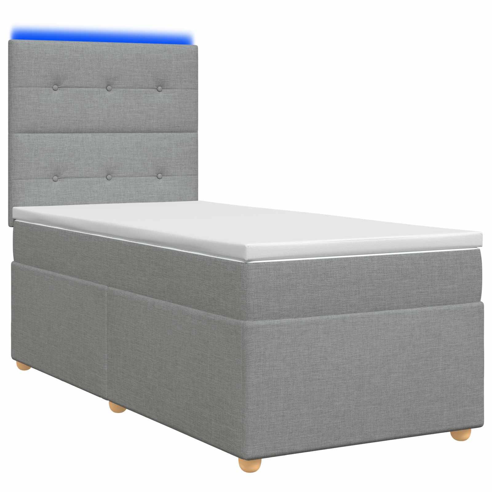 vidaXL LED Boxspringbett mit Matratze Hellgrau 90 x 190 cm Stoff