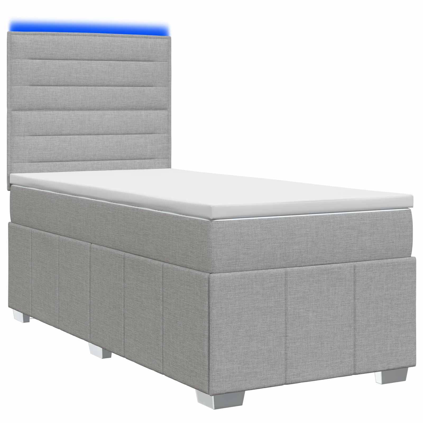 vidaXL LED Boxspringbett mit Matratze Hellgrau 100 x 200 cm Stoff