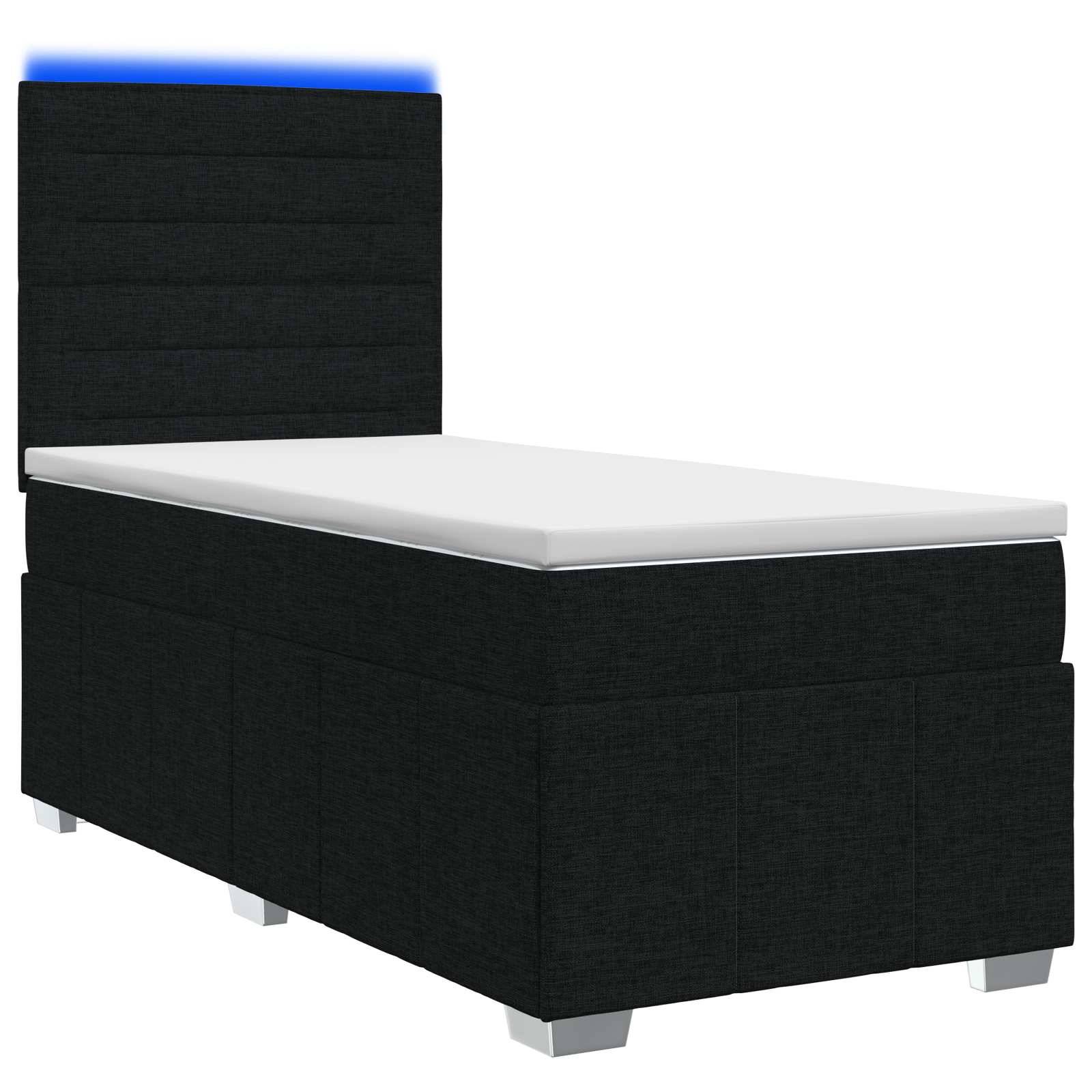 vidaXL LED Boxspringbett mit Matratze Schwarz 90 x 200 cm Stoff