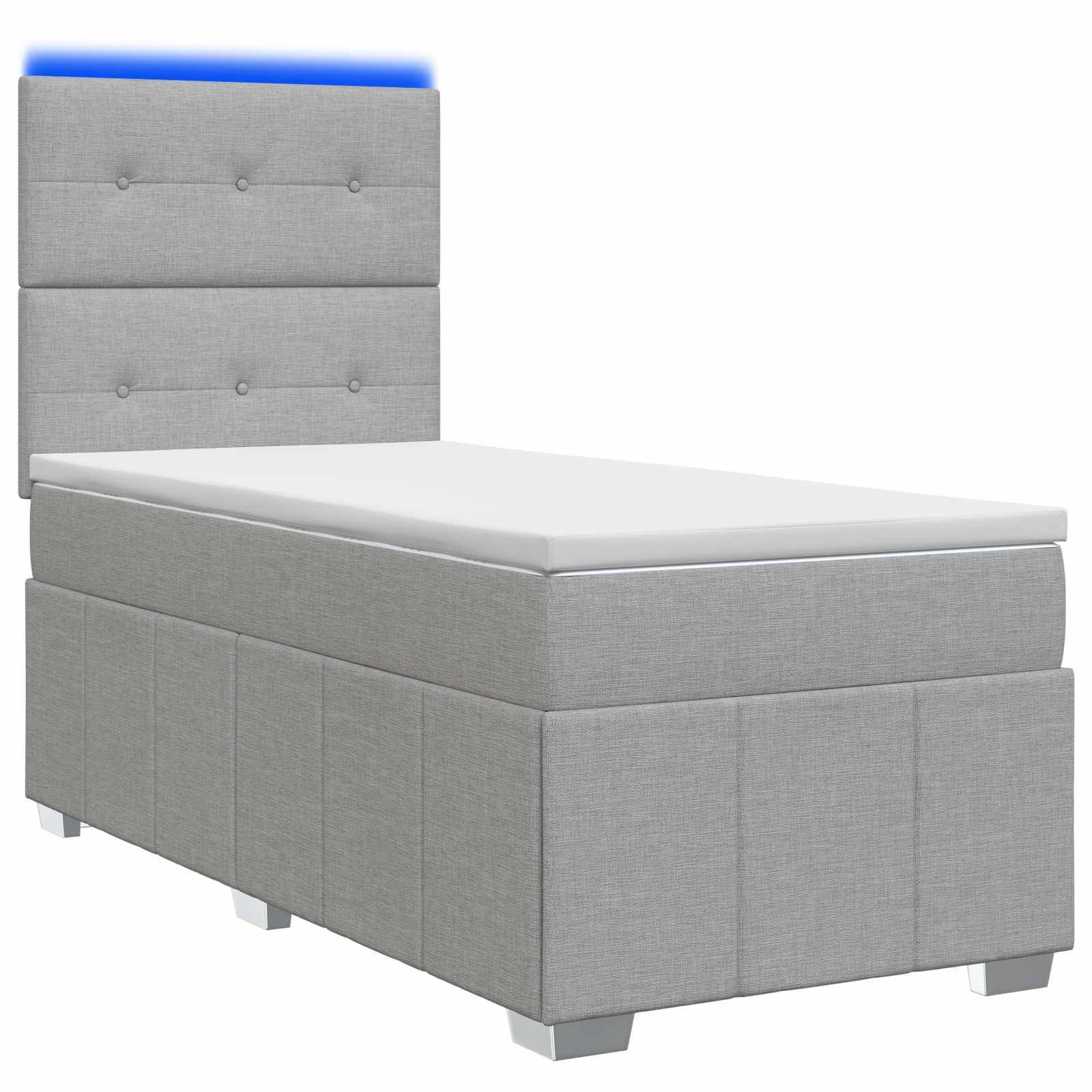 vidaXL LED Boxspringbett mit Matratze Hellgrau 90 x 200 cm Stoff