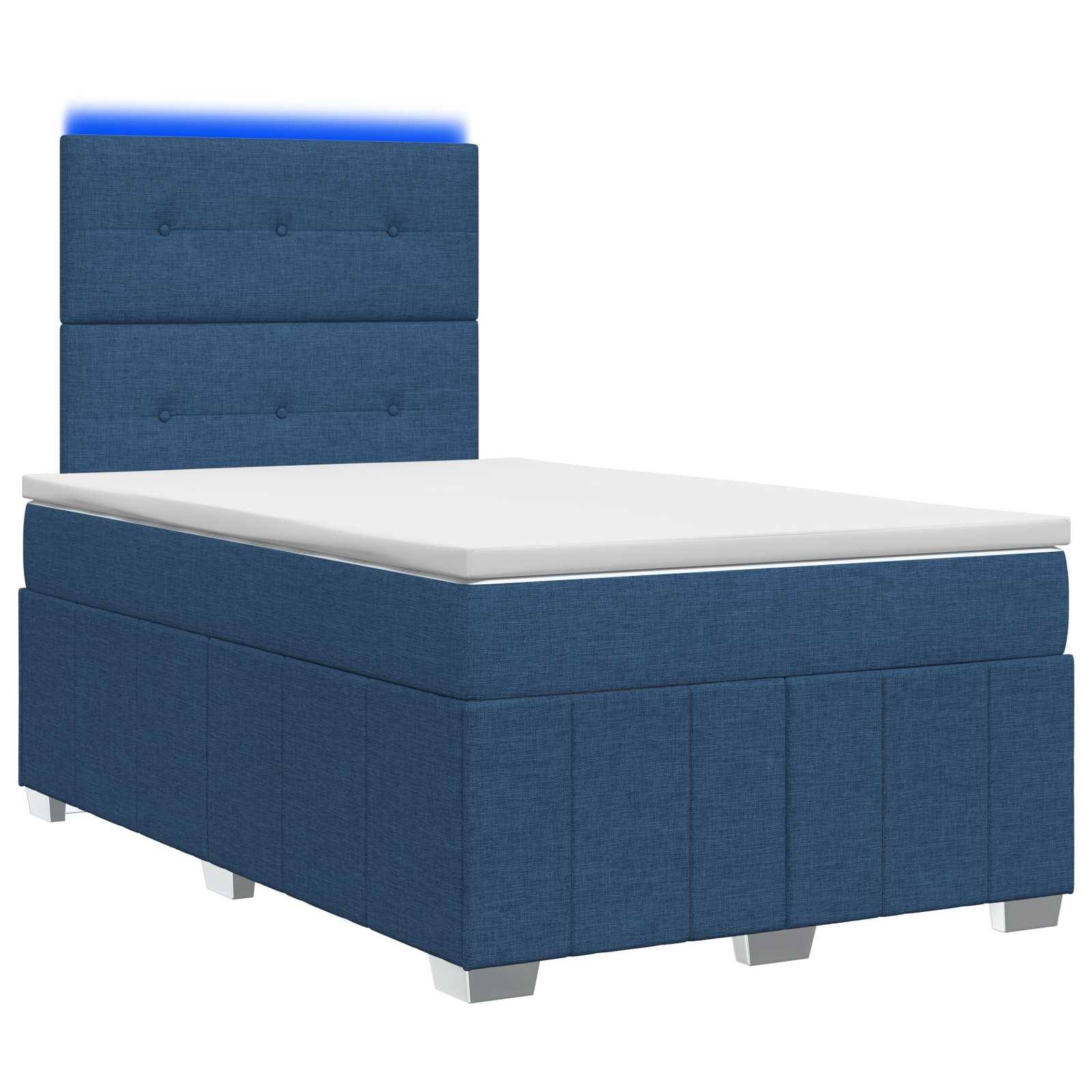 vidaXL LED Boxspringbett mit Matratze Blau 120 x 200 cm Stoff