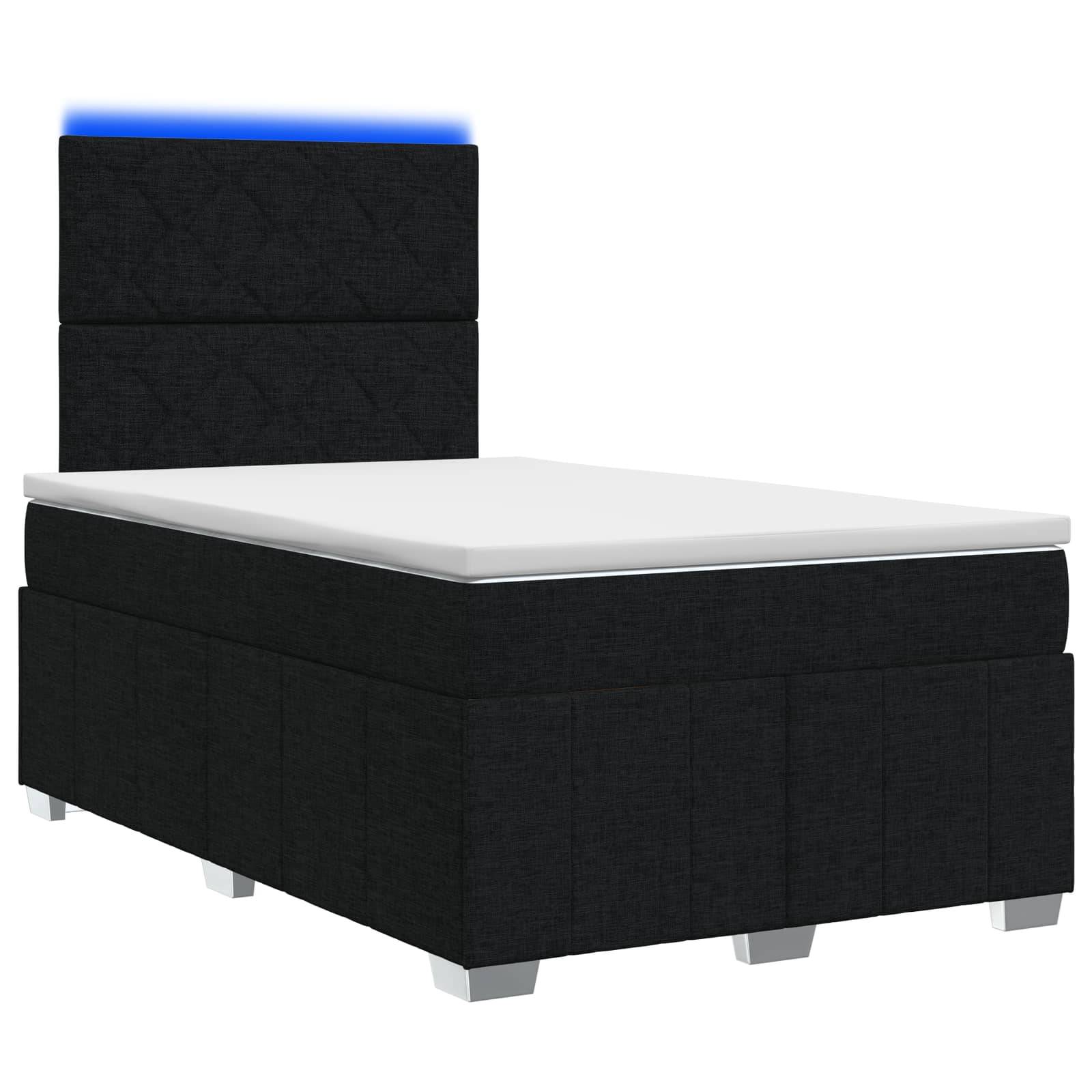 vidaXL LED Boxspringbett mit Matratze Schwarz 120 x 200 cm Stoff