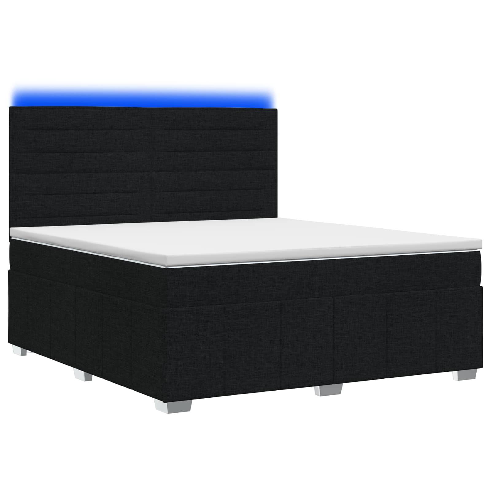 vidaXL LED Boxspringbett mit Matratze Schwarz 140 x 200 cm Stoff