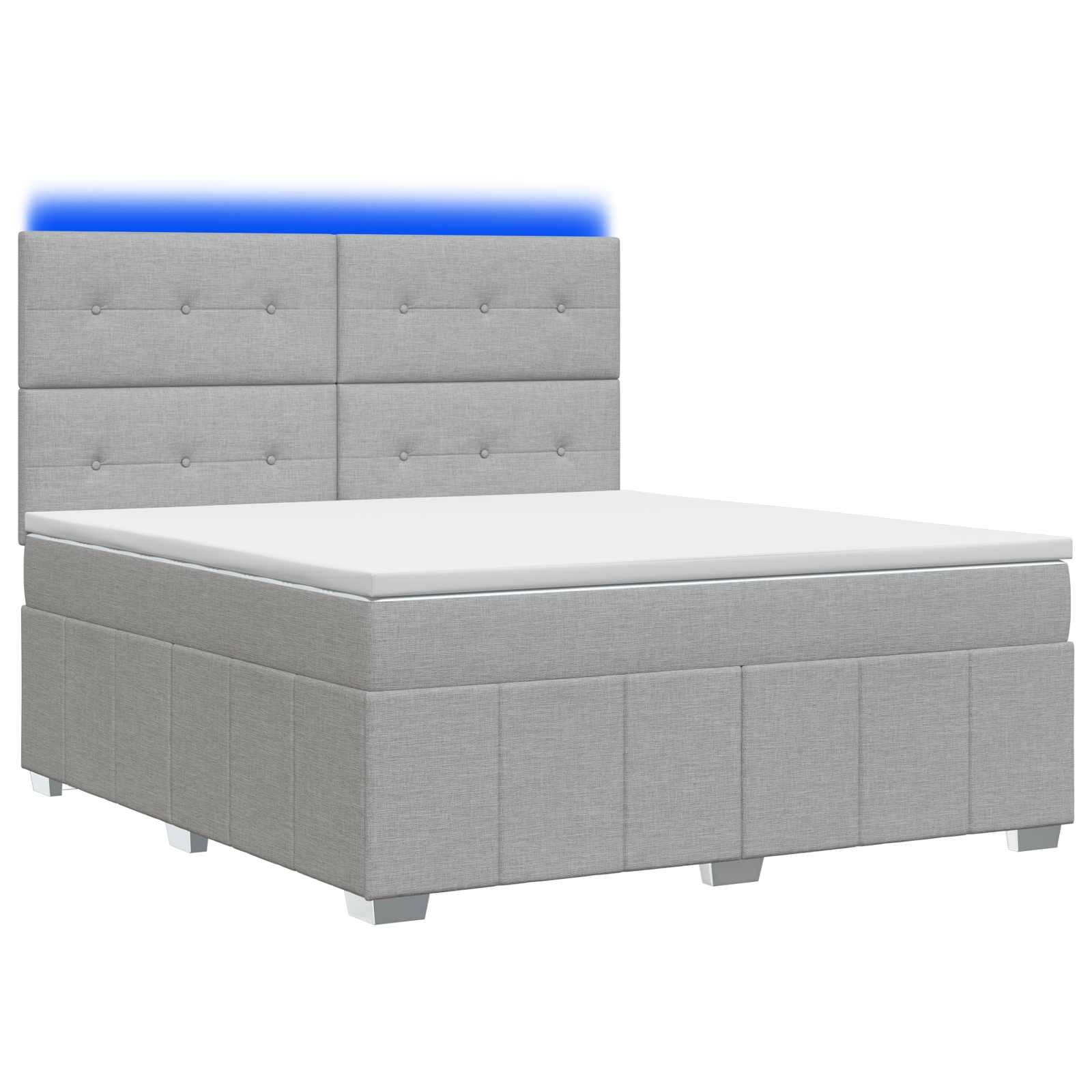 vidaXL LED Boxspringbett mit Matratze Hellgrau 160 x 200 cm Stoff