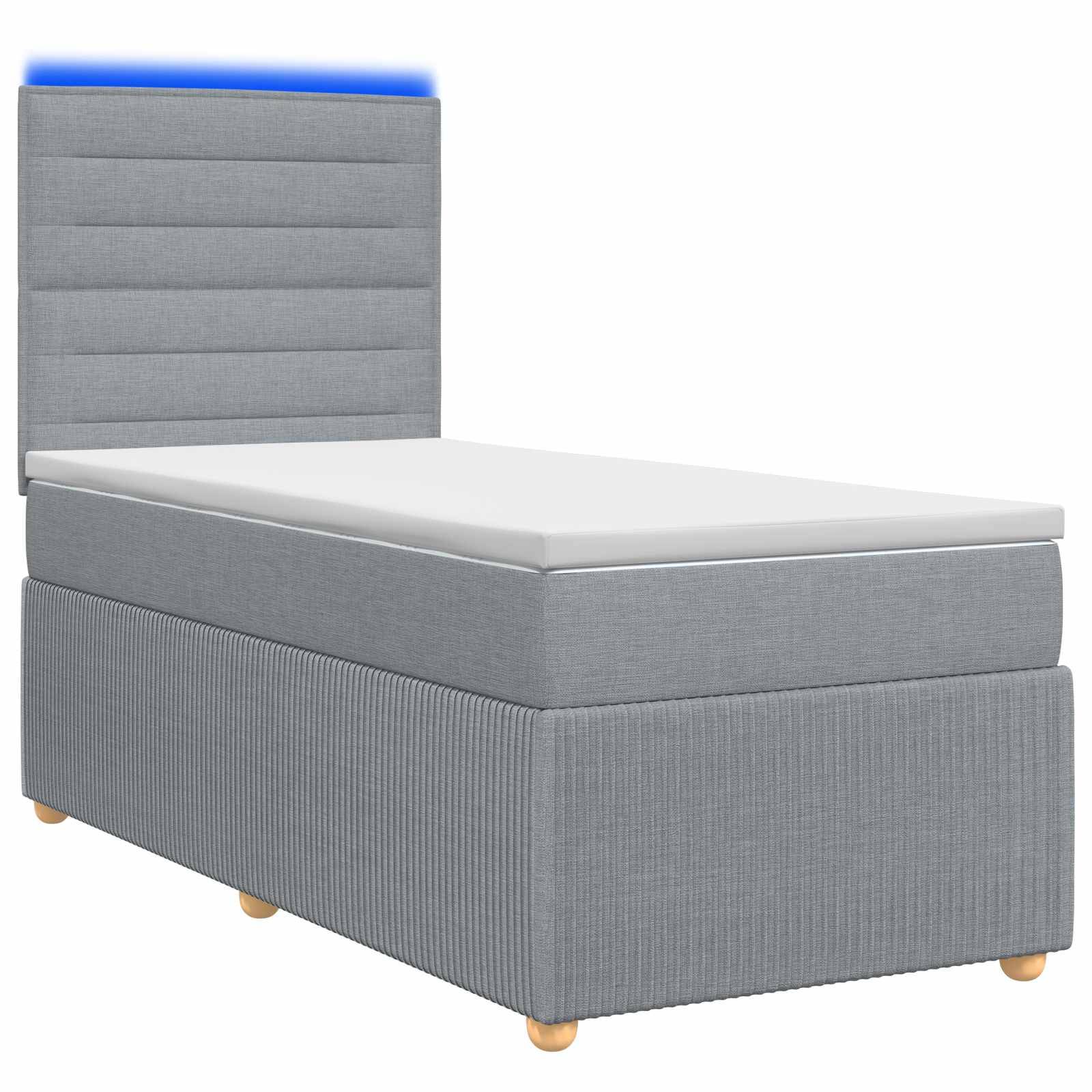 vidaXL LED Boxspringbett mit Matratze Hellgrau 100 x 200 cm Stoff