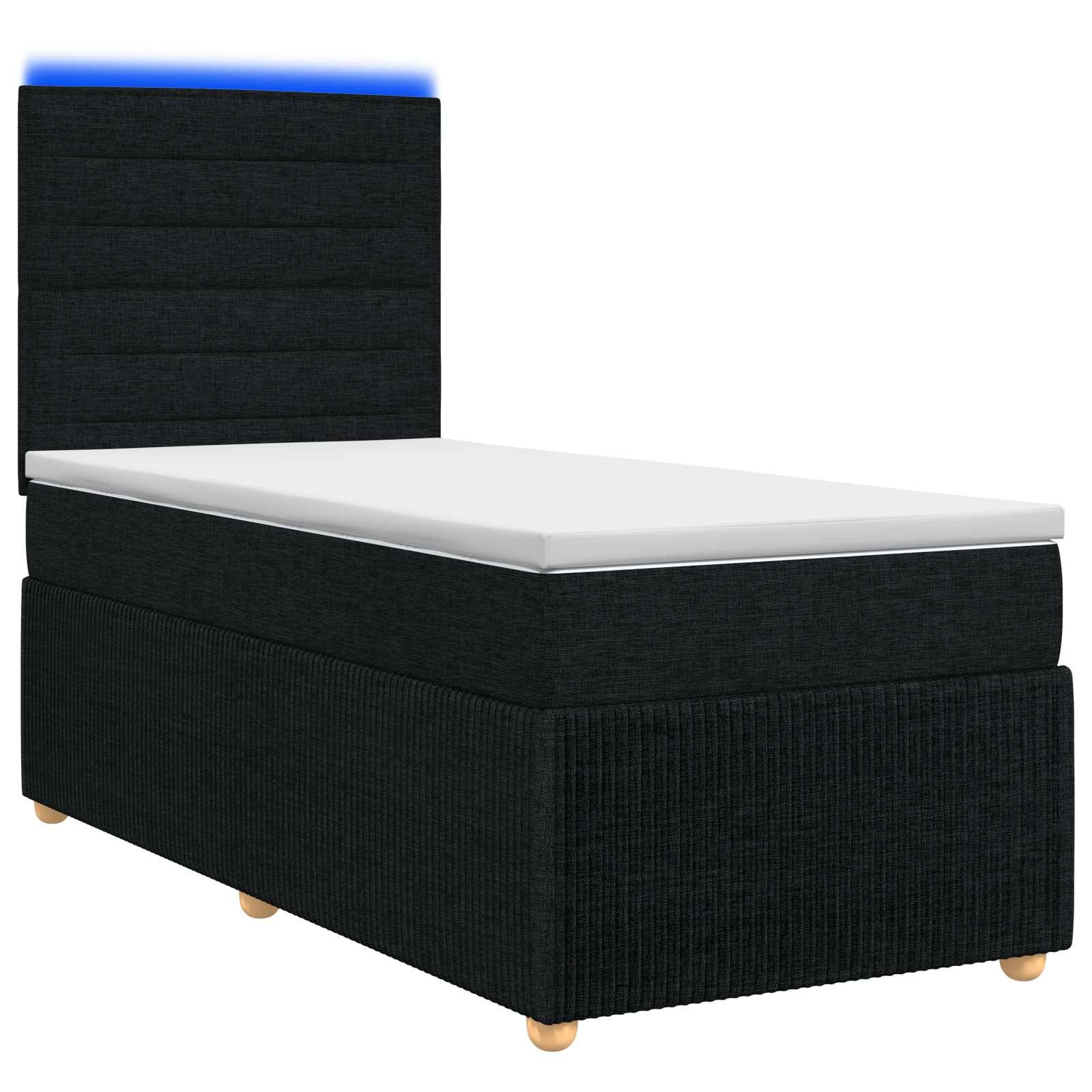 vidaXL LED Boxspringbett mit Matratze Schwarz 90 x 190 cm Stoff