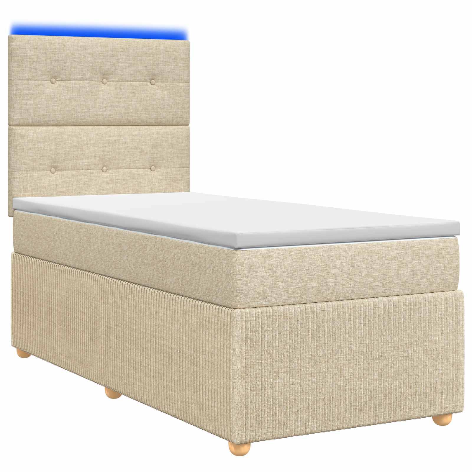 vidaXL LED Boxspringbett mit Matratze Creme 90 x 190 cm Stoff