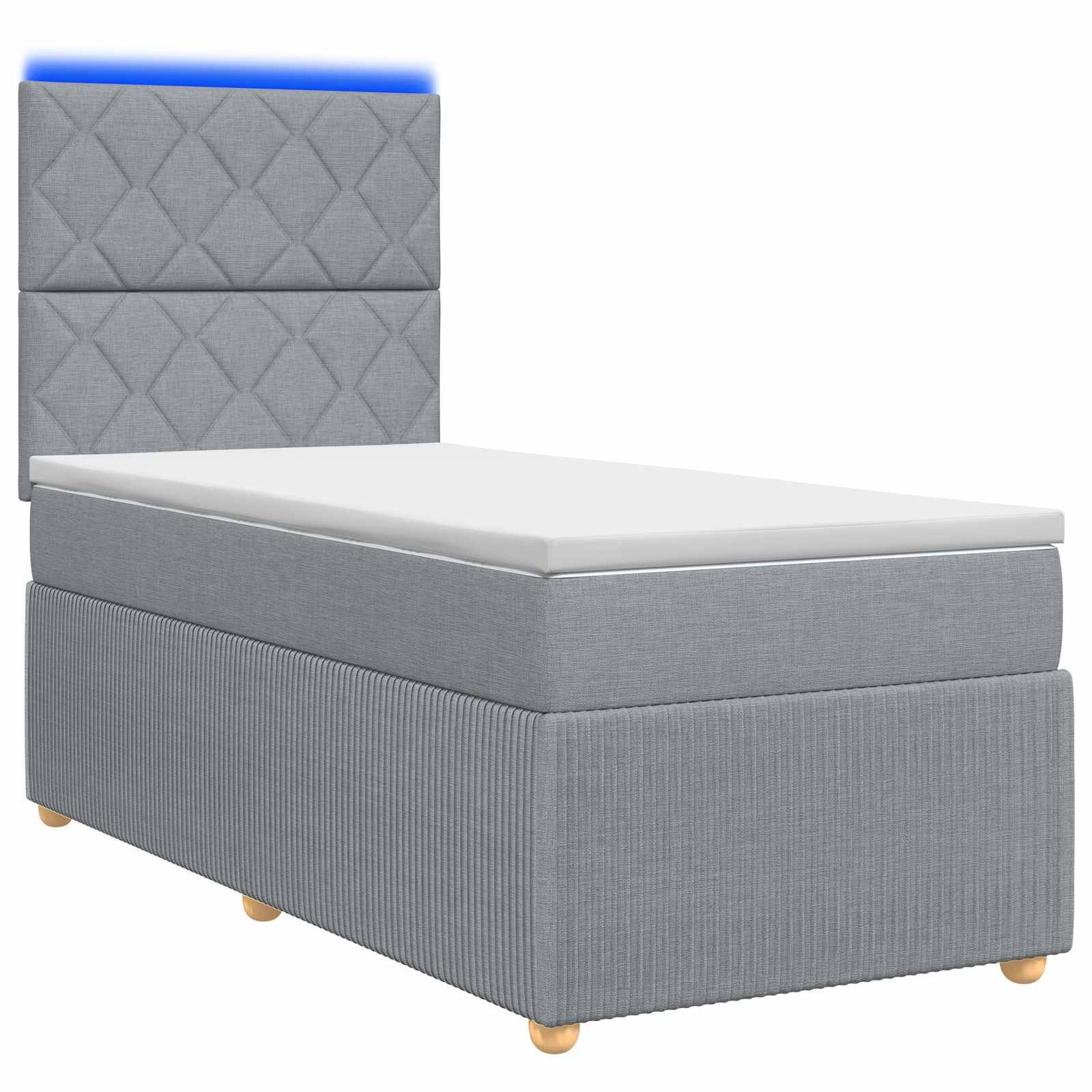vidaXL LED Boxspringbett mit Matratze Hellgrau 100 x 200 cm Stoff