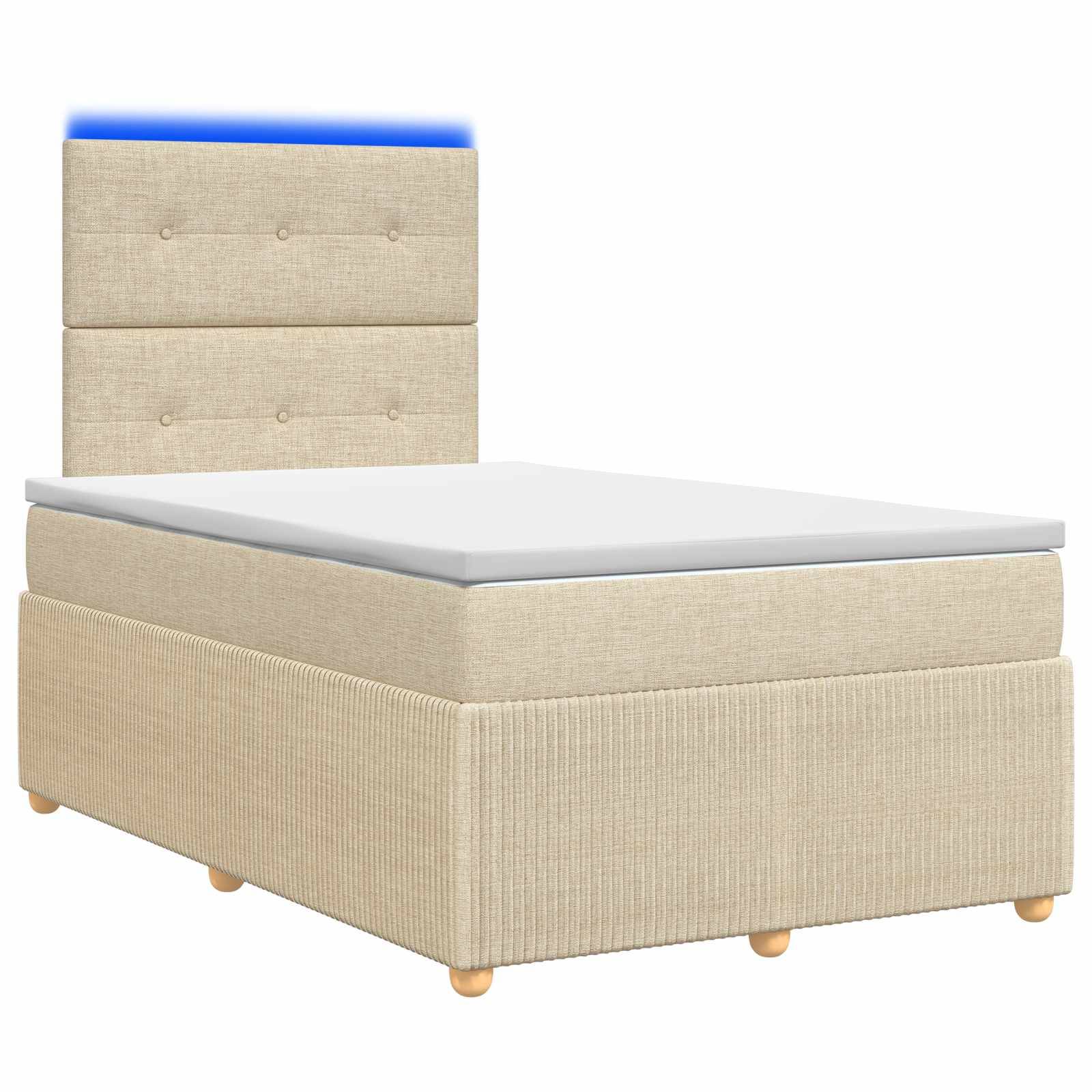 vidaXL LED Boxspringbett mit Matratze Creme 120 x 190 cm Stoff