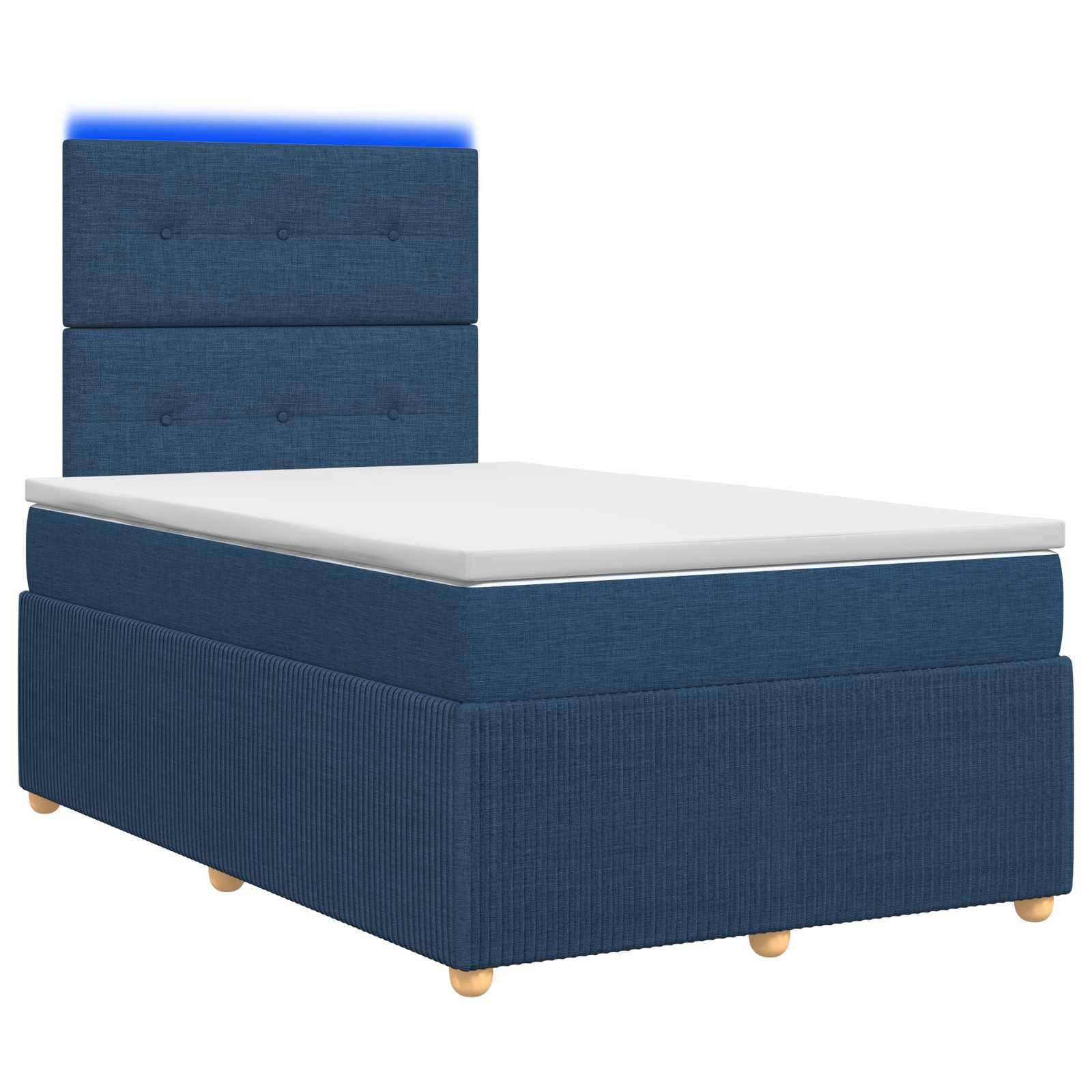 vidaXL LED Boxspringbett mit Matratze Blau 120 x 190 cm Stoff