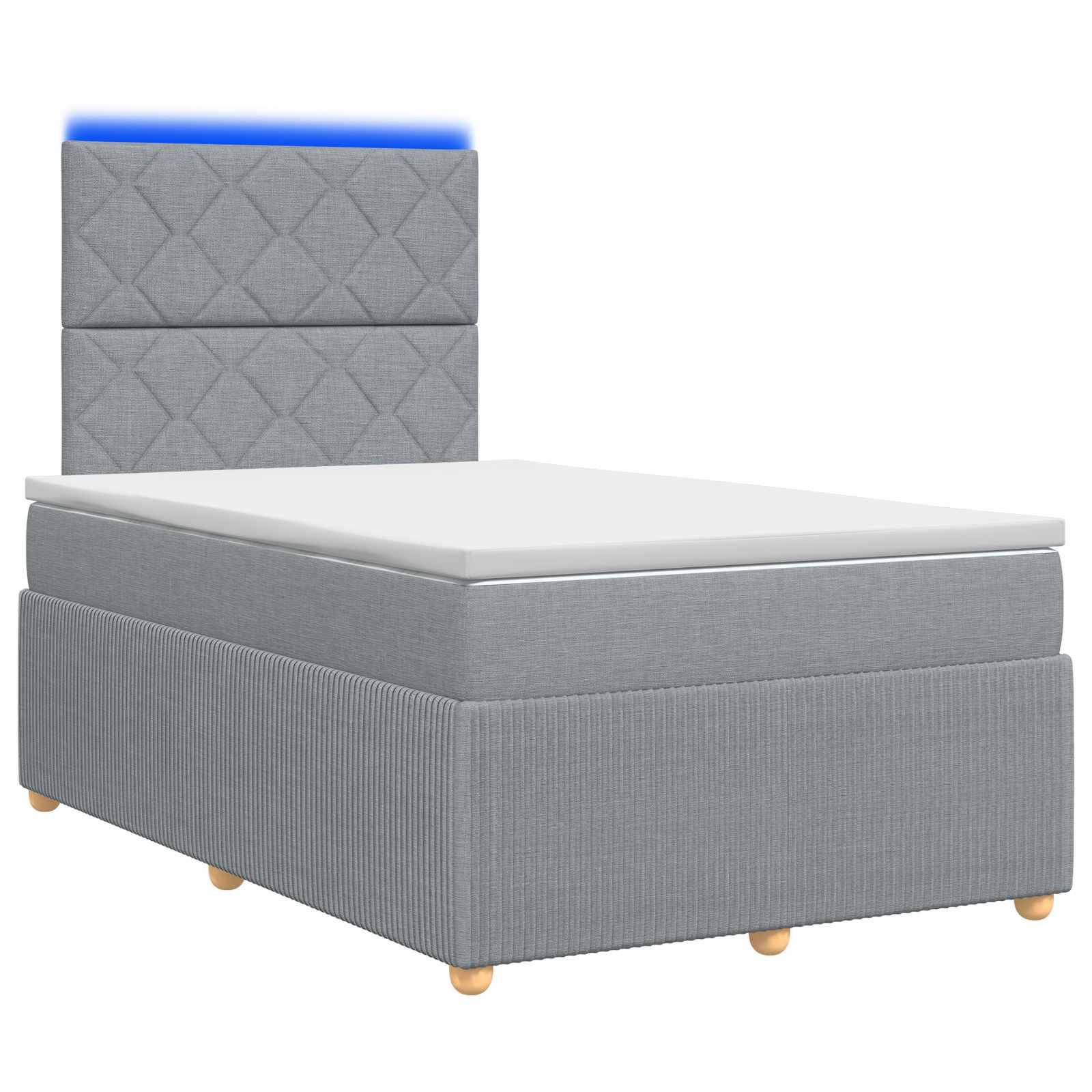 vidaXL LED Boxspringbett mit Matratze Hellgrau 120 x 190 cm Stoff