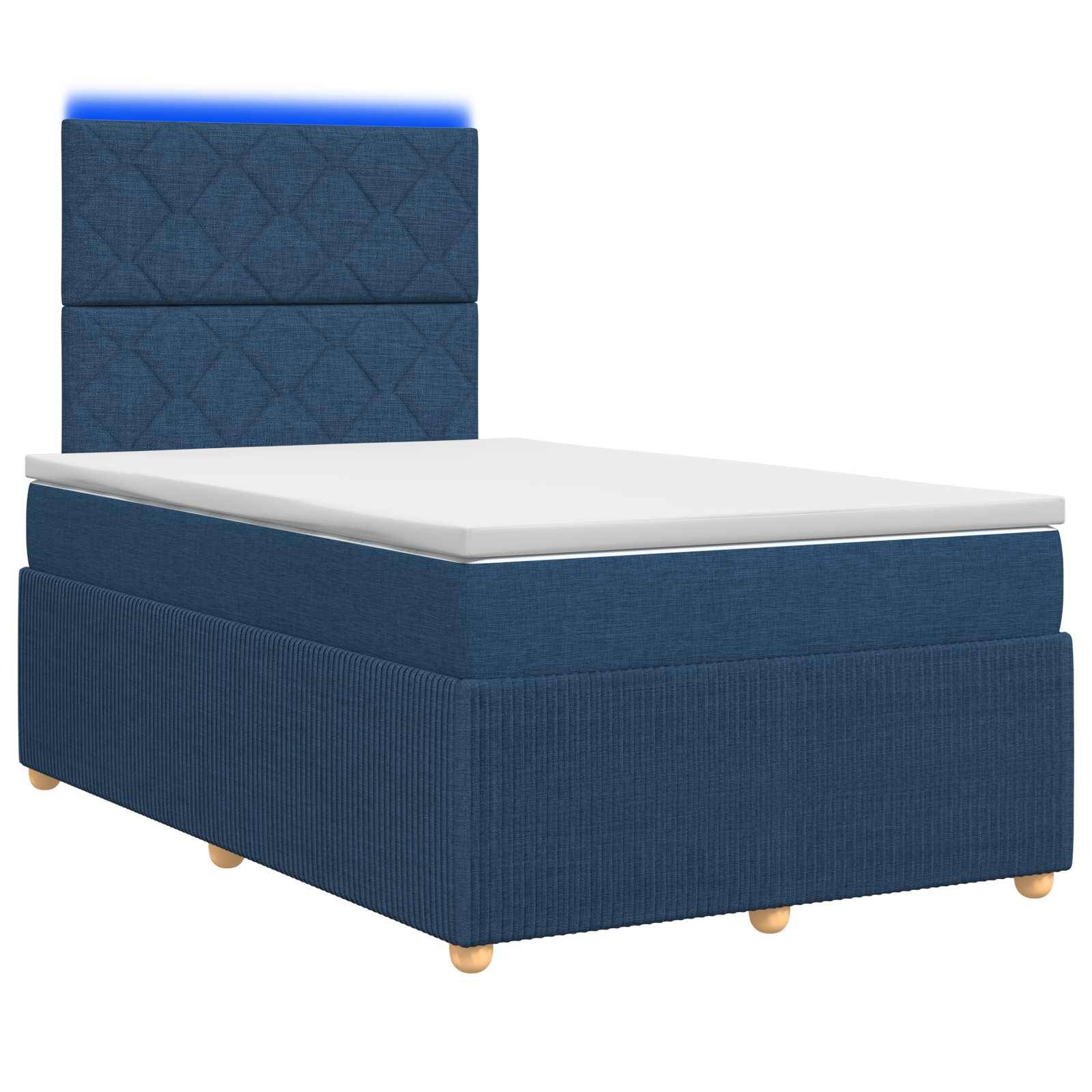 vidaXL LED Boxspringbett mit Matratze Blau 120 x 190 cm Stoff