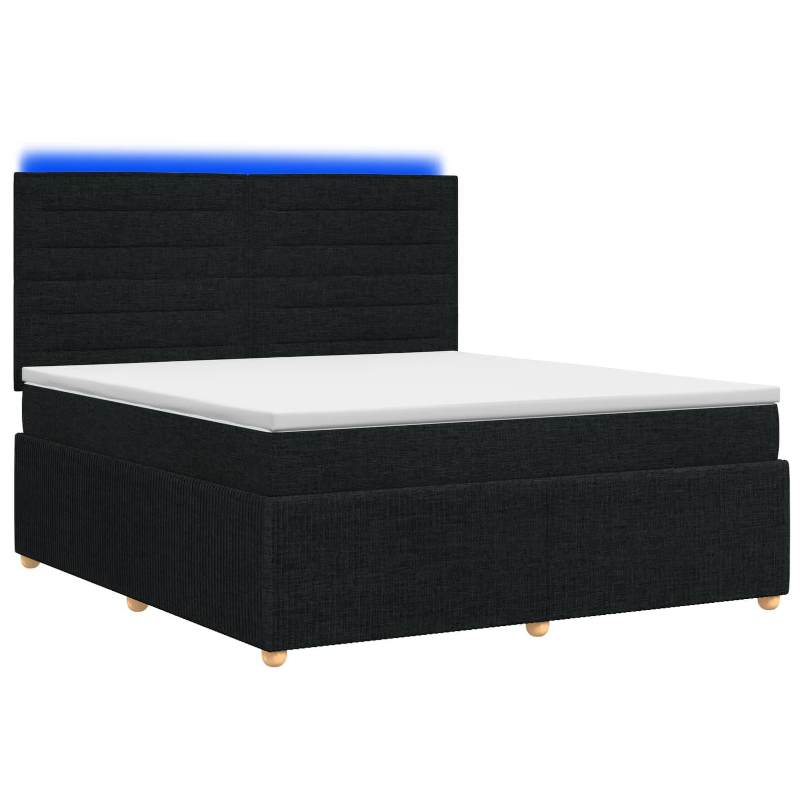 vidaXL LED Boxspringbett mit Matratze Schwarz 180 x 200 cm Stoff
