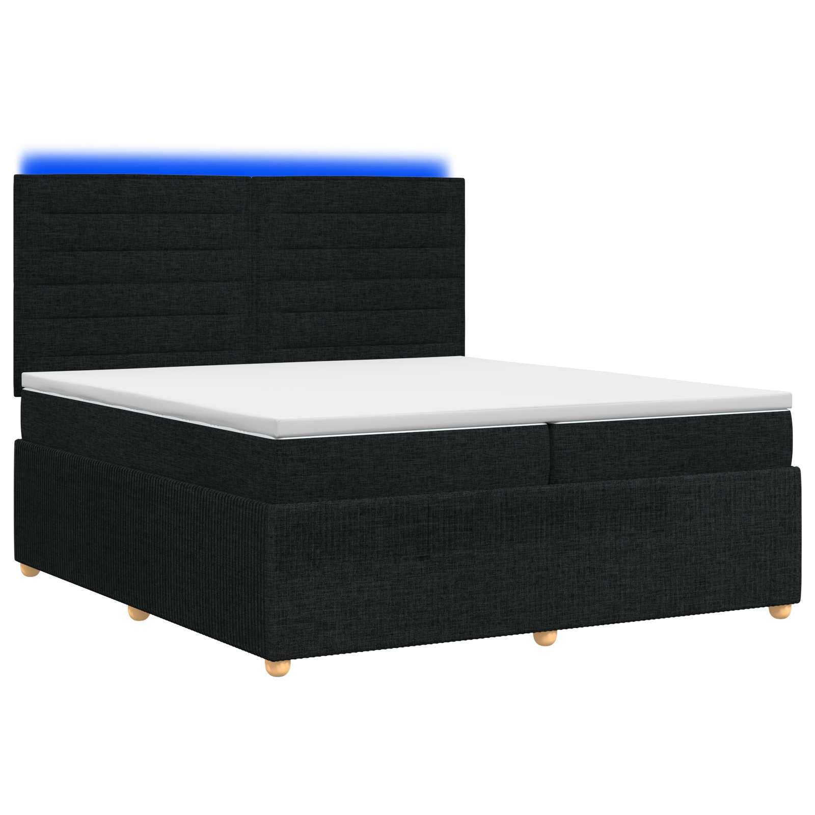 vidaXL LED Boxspringbett mit Matratze Schwarz 200 x 200 cm Stoff