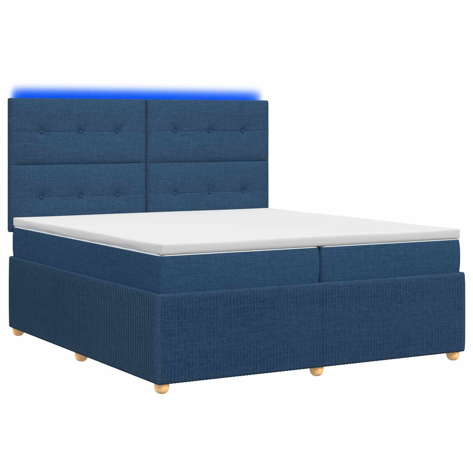 vidaXL LED Boxspringbett mit Matratze Blau 200 x 200 cm Stoff