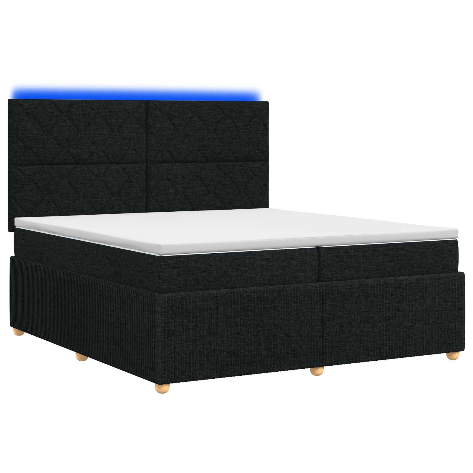 vidaXL LED Boxspringbett mit Matratze Schwarz 200 x 200 cm Stoff