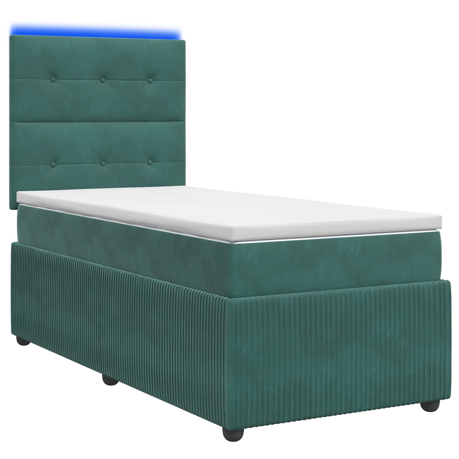 vidaXL LED Boxspringbett mit Matratze Dunkelgrün 100 x 200 cm Samt