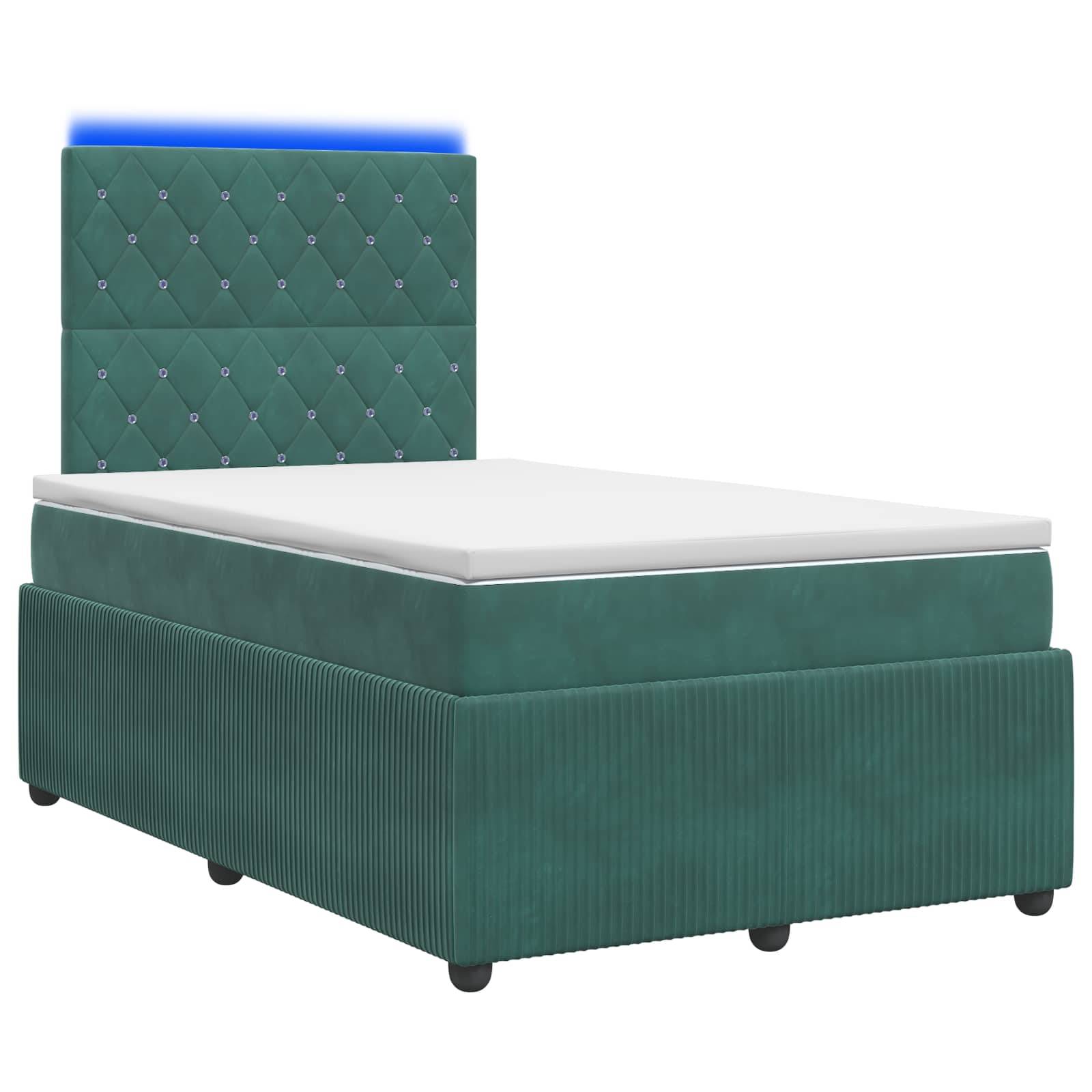 vidaXL LED Boxspringbett mit Matratze Dunkelgrün 120 x 190 cm Samt