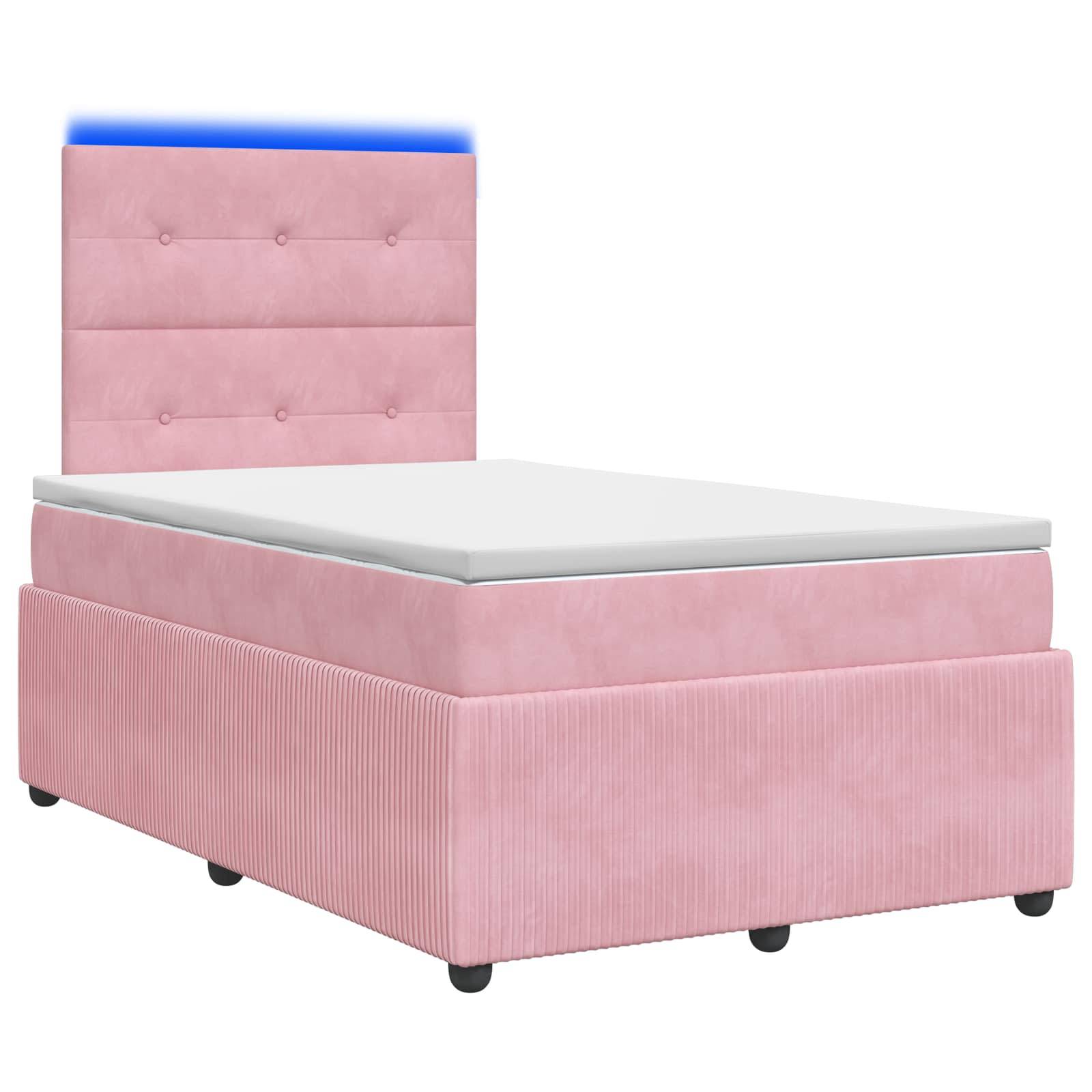 vidaXL LED Boxspringbett mit Matratze Rosa 120 x 200 cm Samt