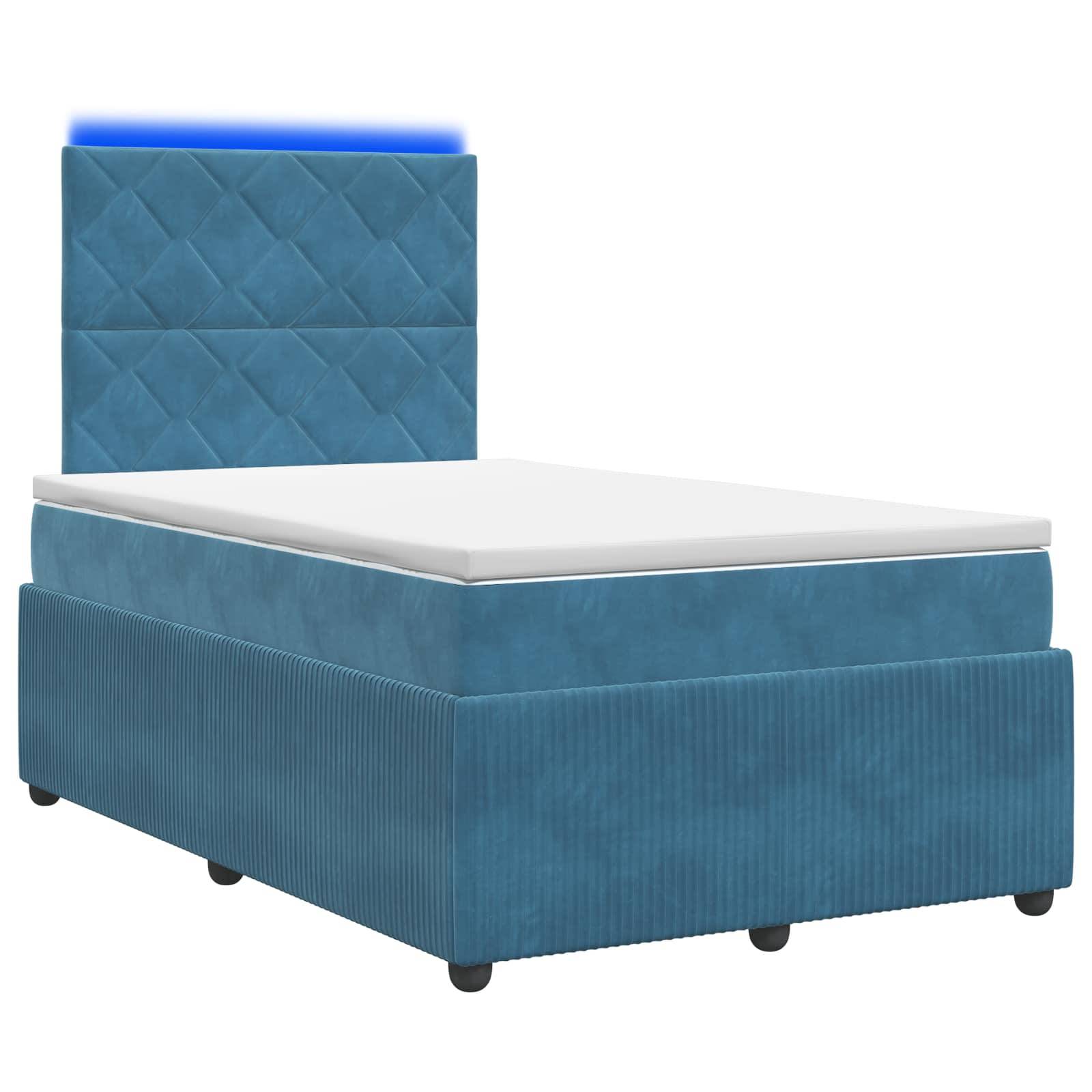 vidaXL LED Boxspringbett mit Matratze Blau 120 x 190 cm Samt