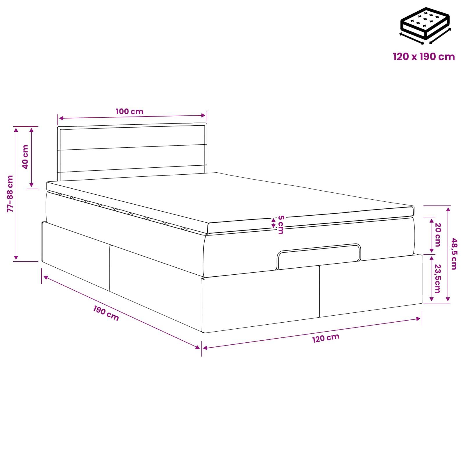 vidaXL Ottoman Bett mit Matratze mit Kopfteil Creme 120 x 190 cm Stoff
