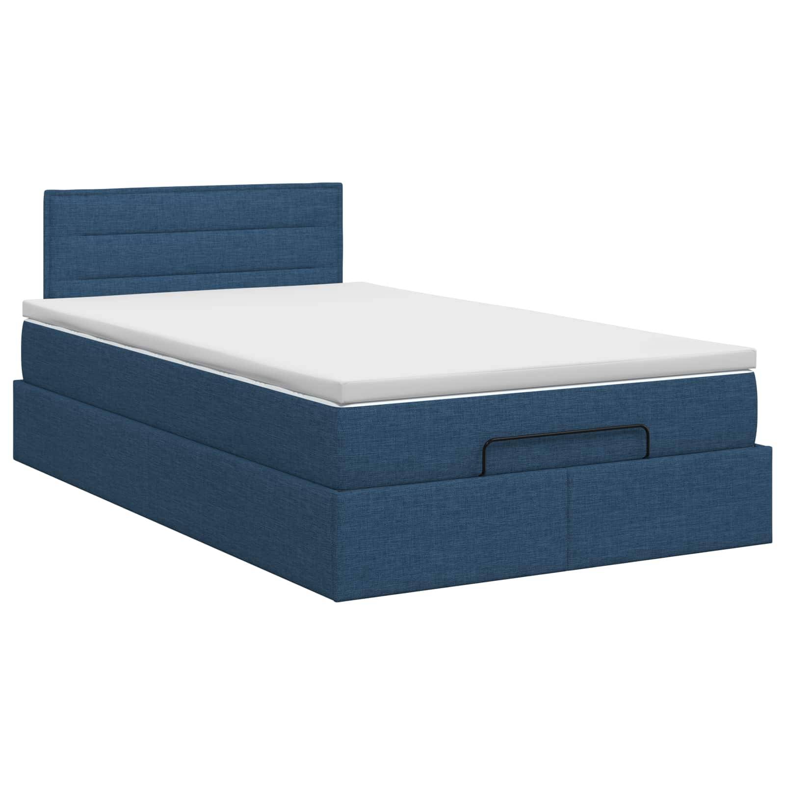 vidaXL Ottoman Bett mit Matratze mit Kopfteil Blau 120 x 190 cm Stoff