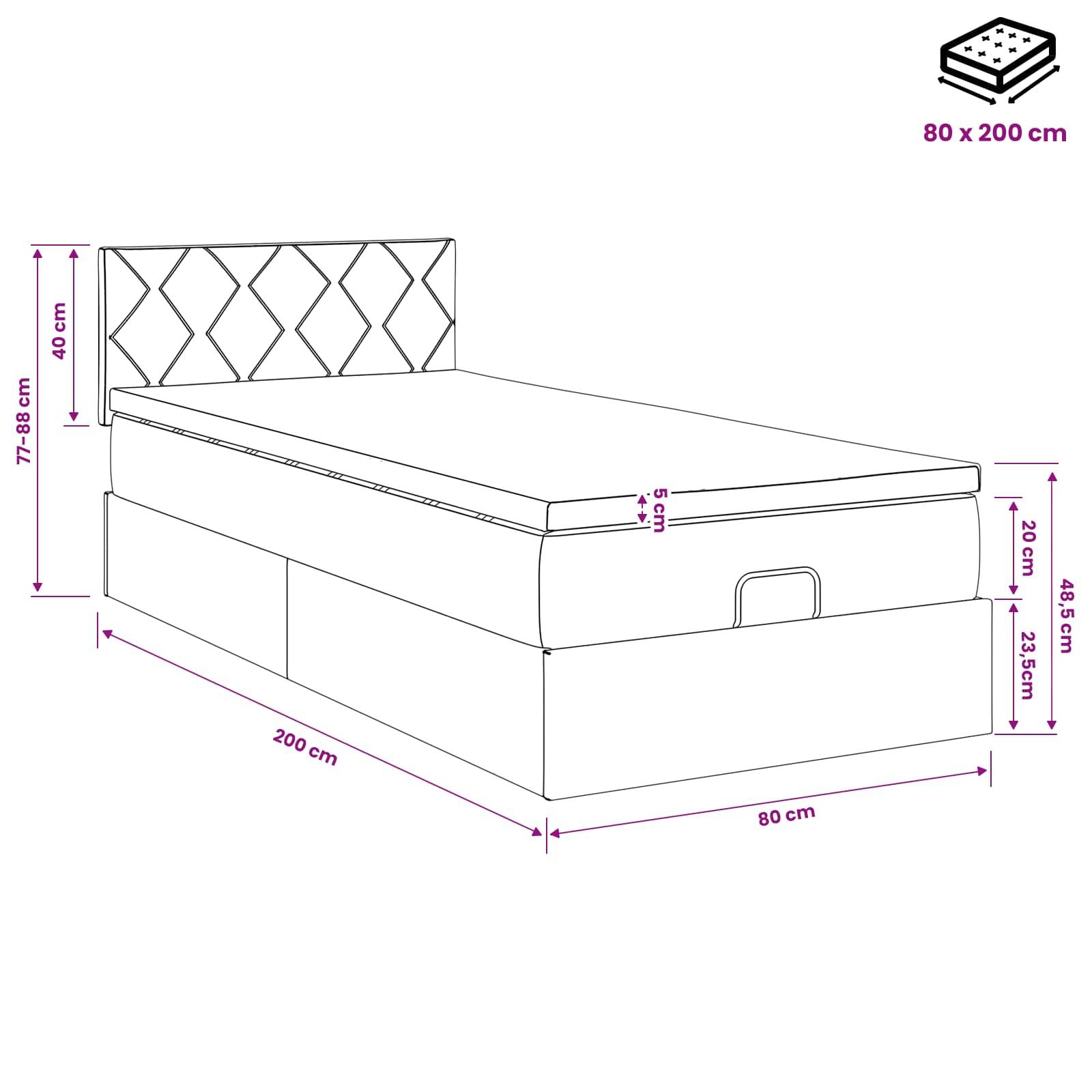 vidaXL Ottoman-Bett mit Matratze und LED Dunkelgrau 80 x 200 cm Samt