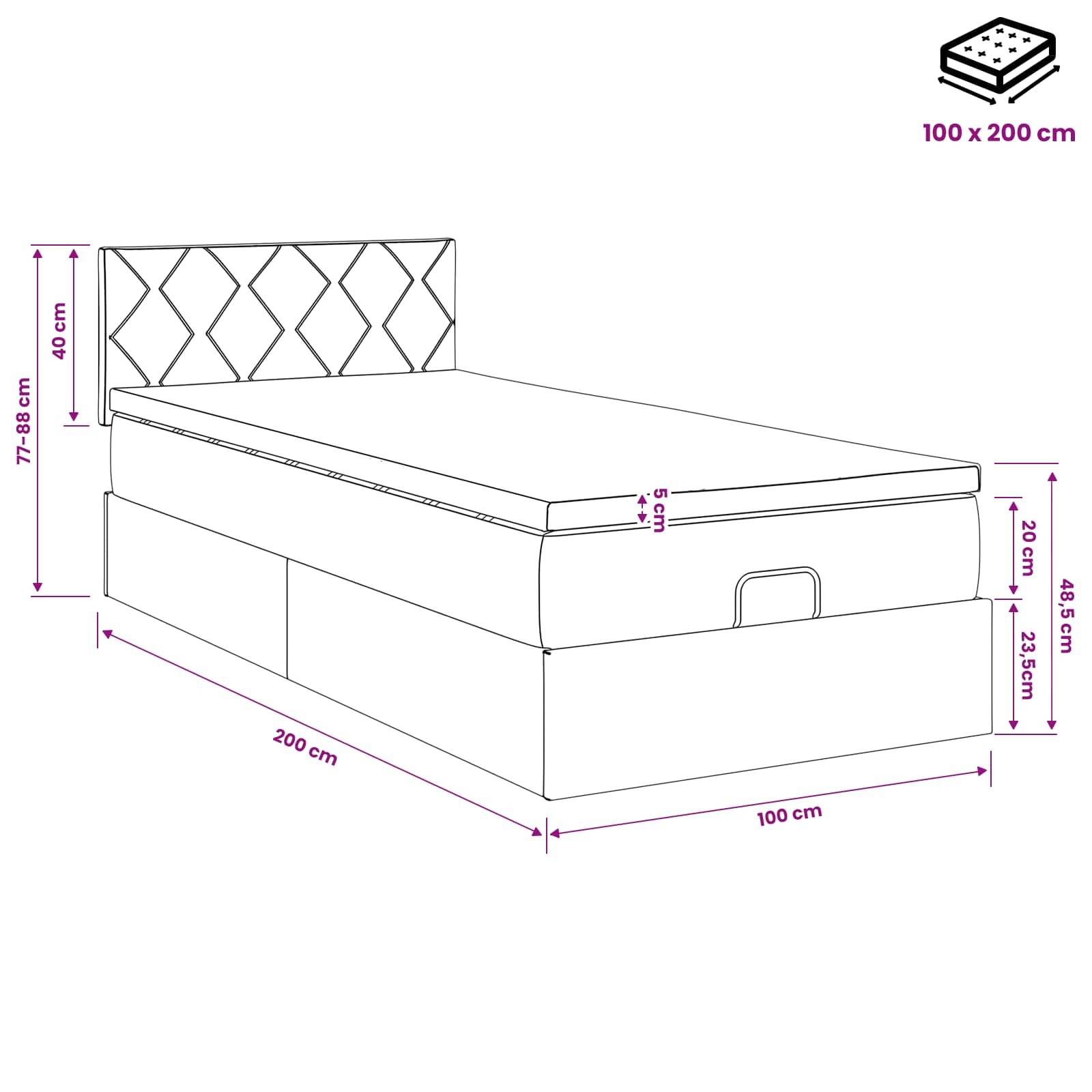 vidaXL Ottoman-Bett mit Matratze und LED Blau 100 x 200 cm Stoff